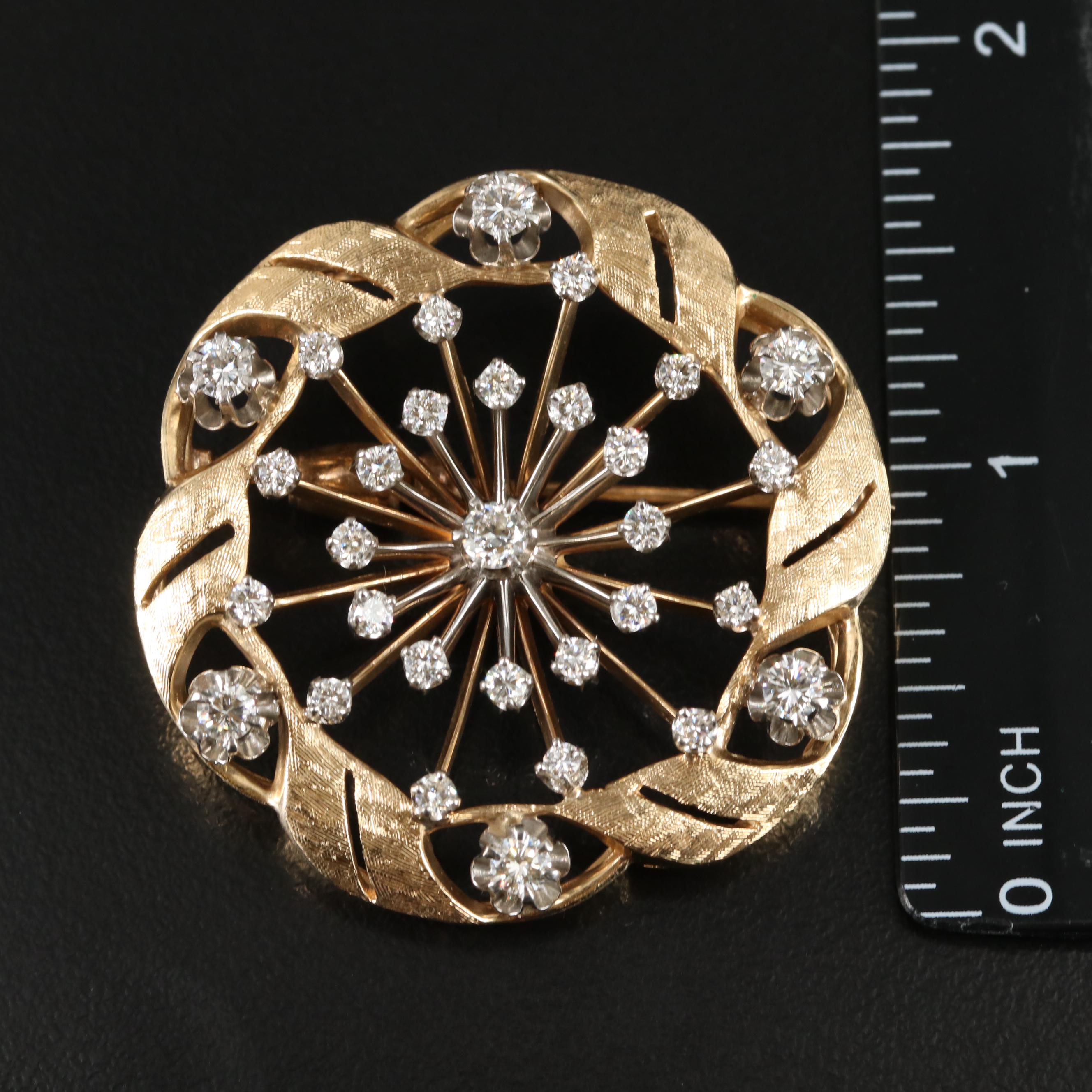Vintage 14K 1.72 CTW Diamond Converter Brooch