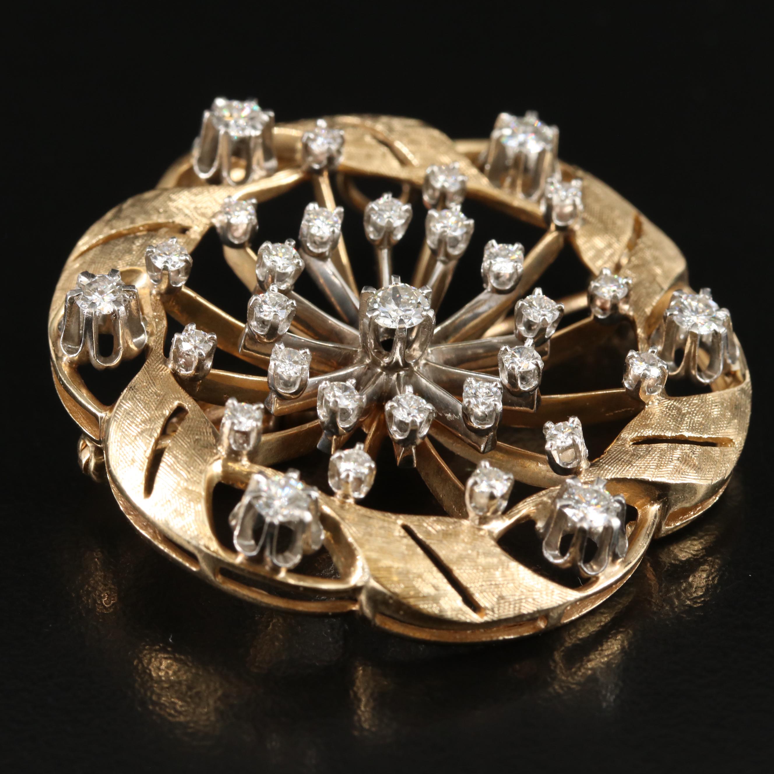 Vintage 14K 1.72 CTW Diamond Converter Brooch