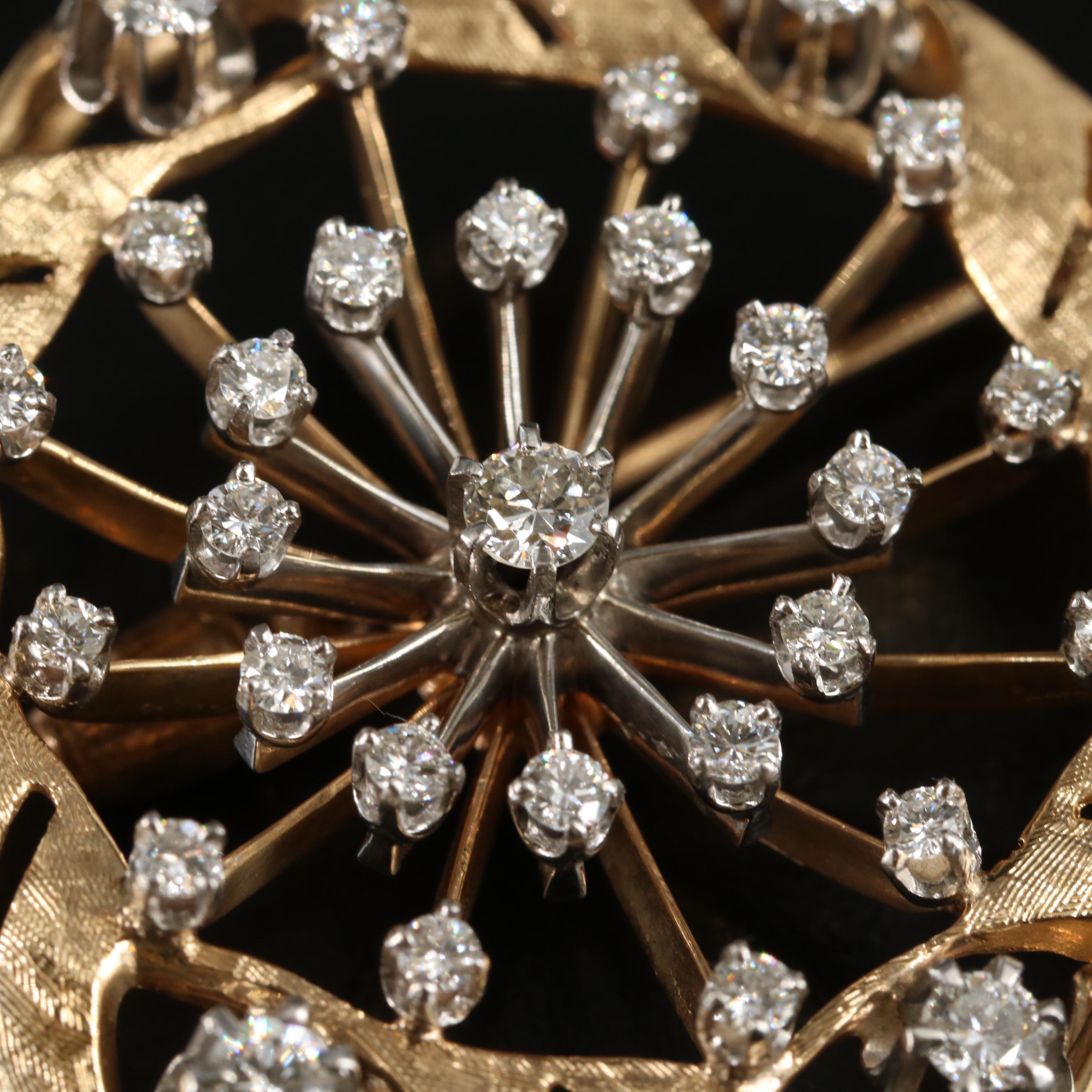 Vintage 14K 1.72 CTW Diamond Converter Brooch