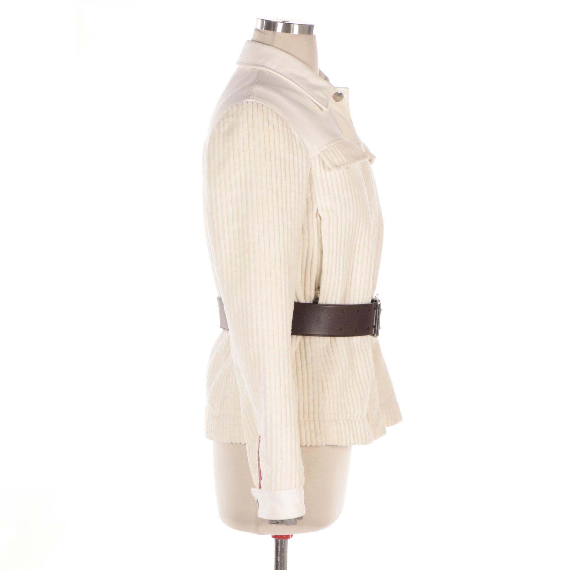 Prada Linea Rossa White Ribbed Cotton Zipper-Front Jacket
