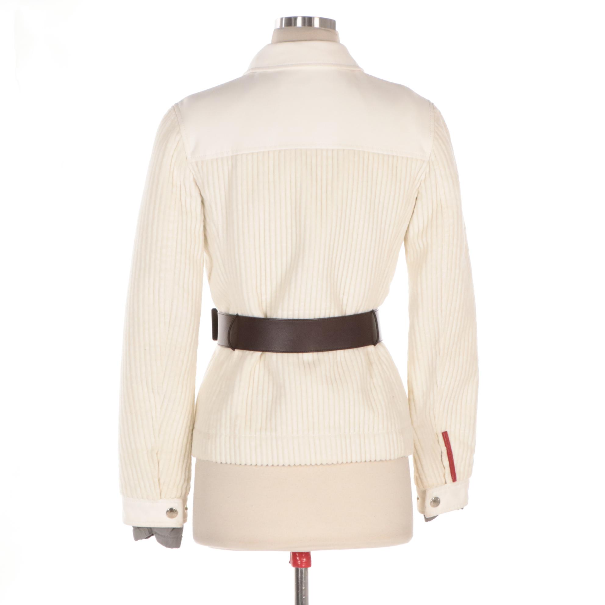 Prada Linea Rossa White Ribbed Cotton Zipper-Front Jacket