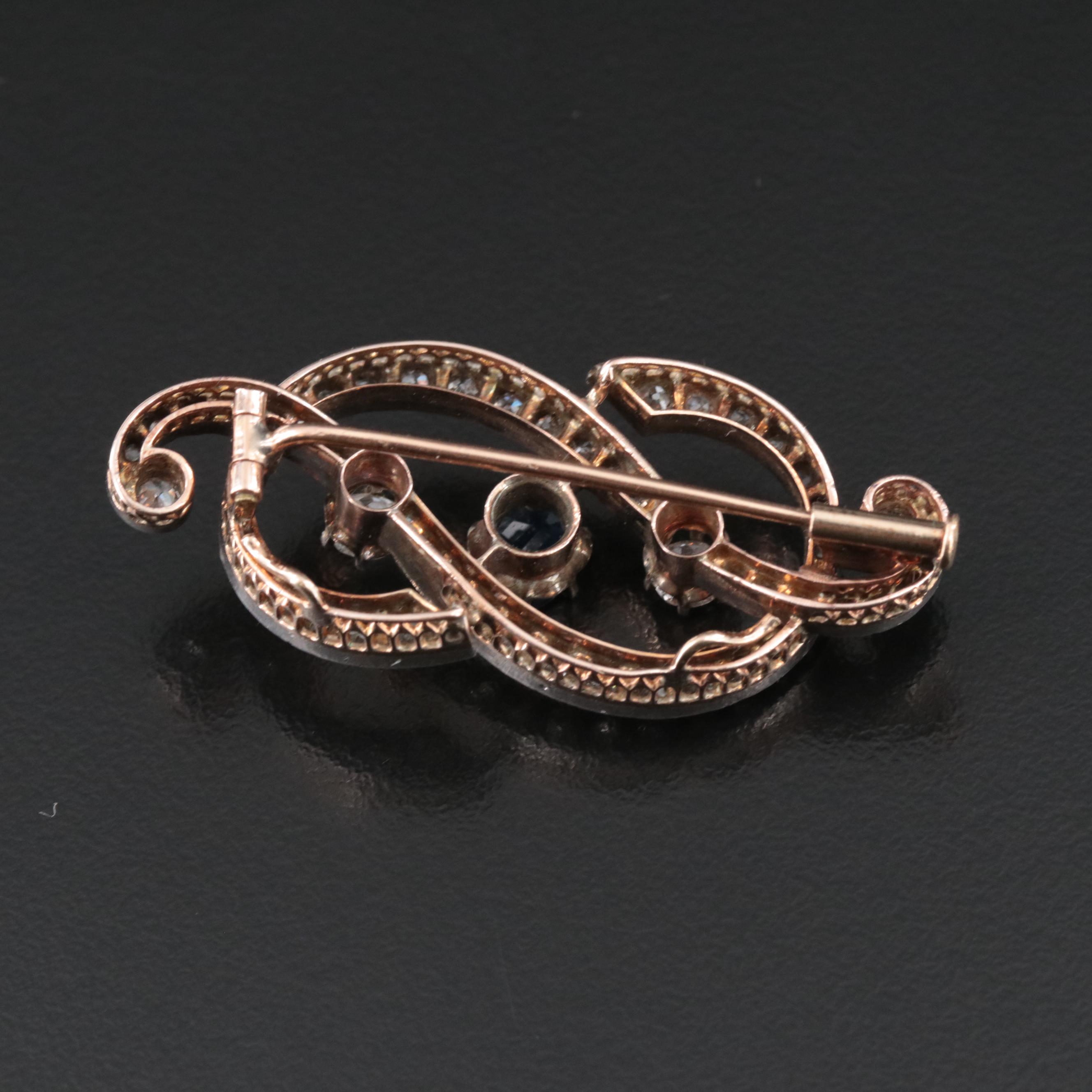 Antique 18K Sapphire and 2.35 CTW Diamond Brooch with Sterling Top