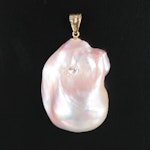 Pearl and CZ Pendant with 18K Bail