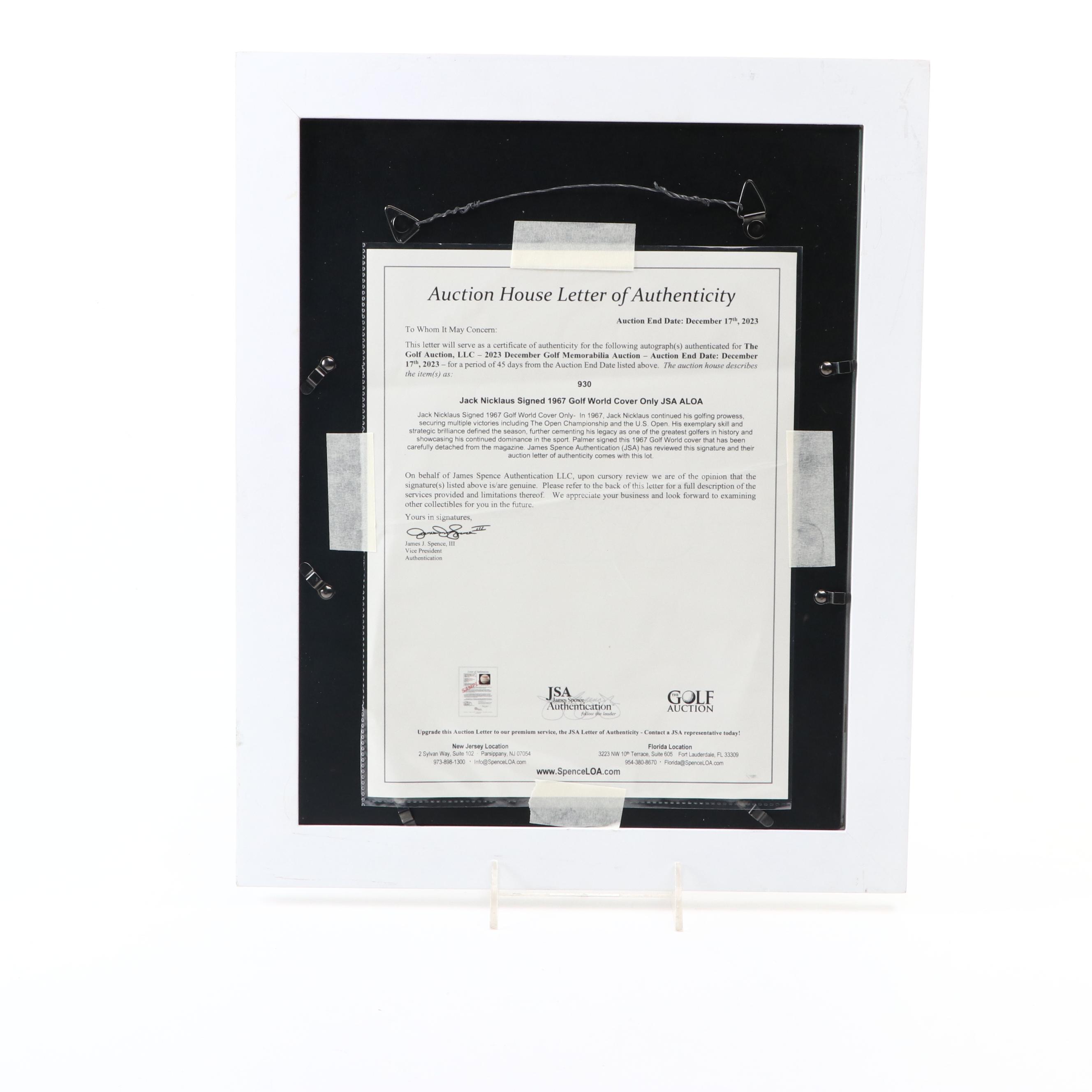 Jack Nicklaus Signed Print In Matted and Framed Display