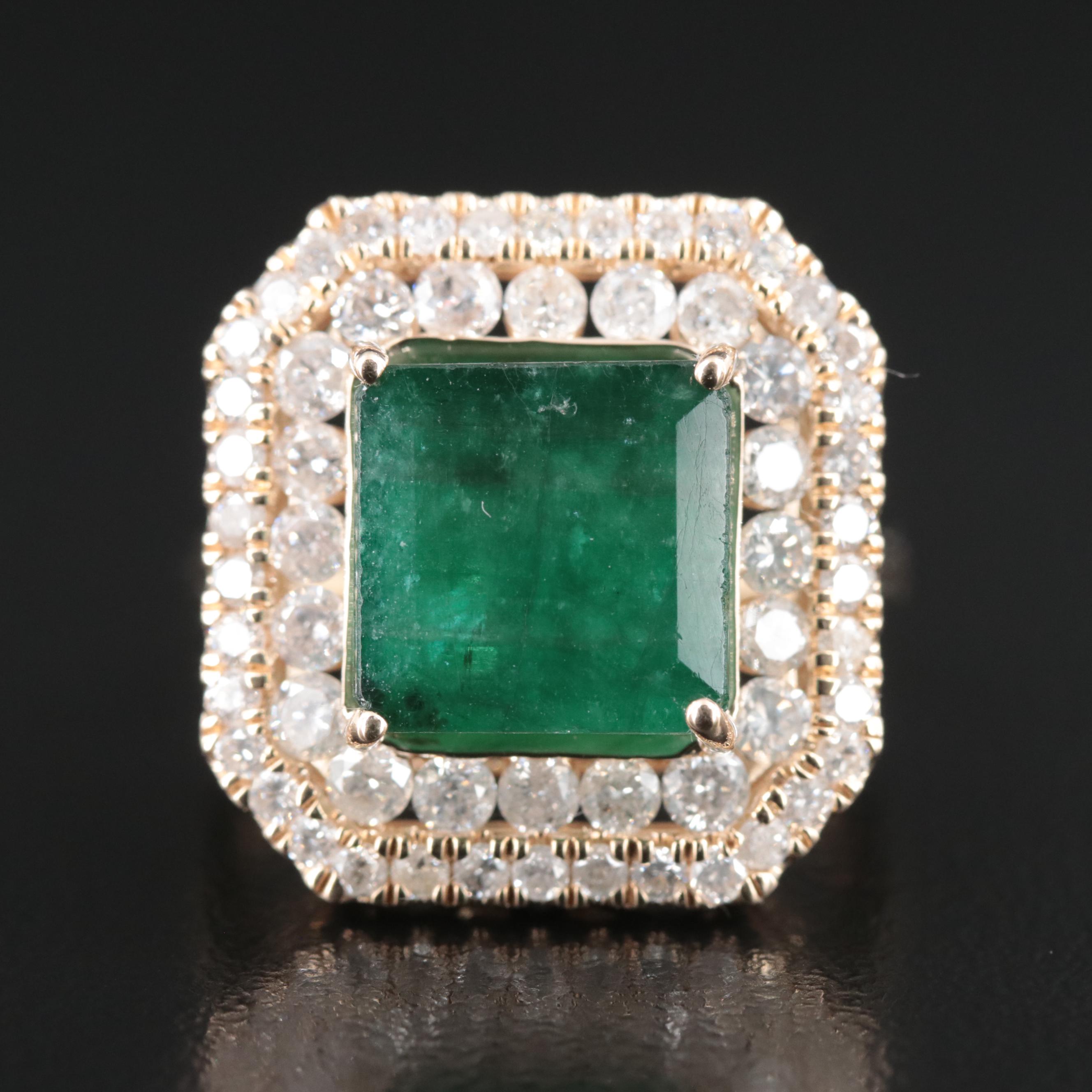 Ellanza 14K 5.33 CT Emerald and 2.26 CTW Diamond Ring