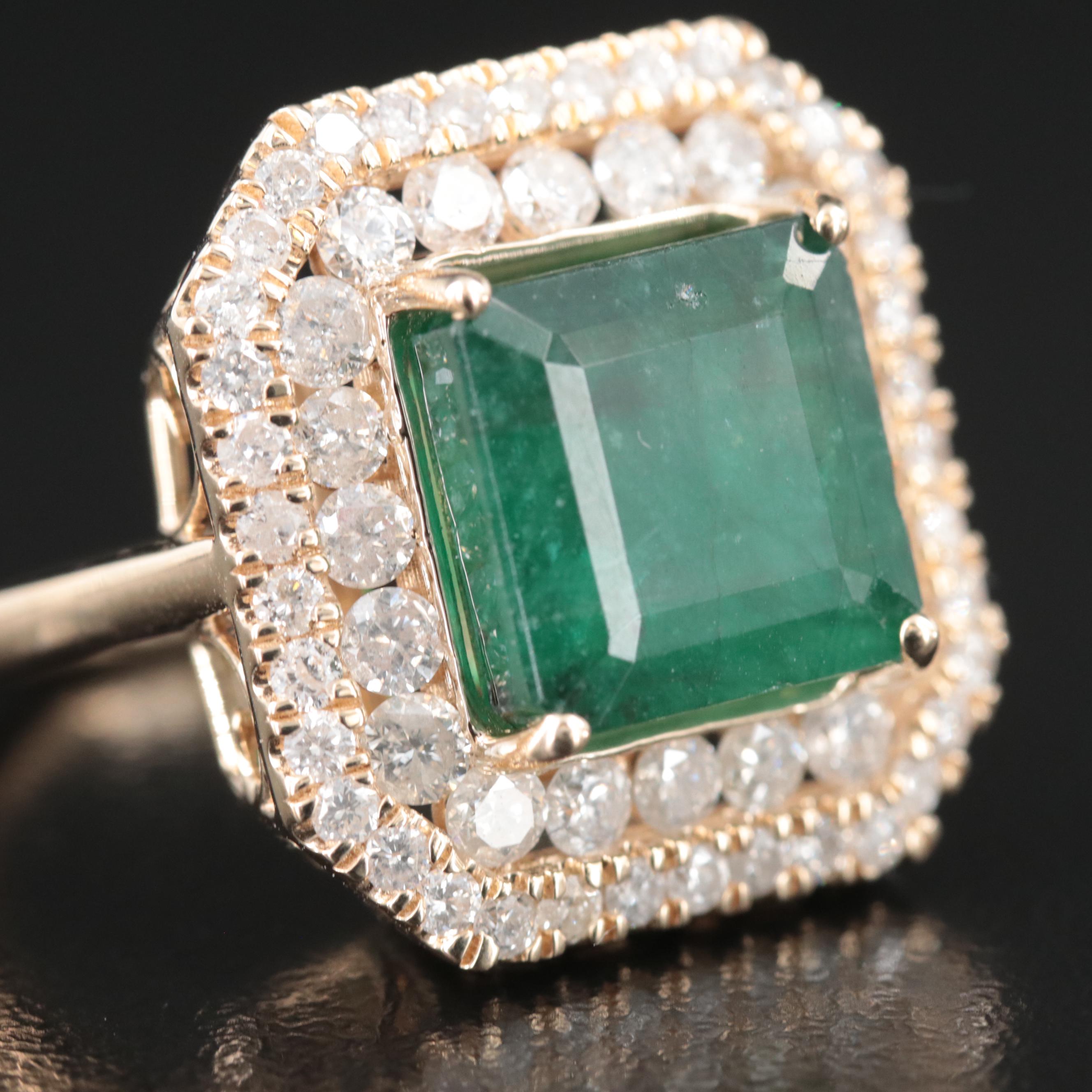 Ellanza 14K 5.33 CT Emerald and 2.26 CTW Diamond Ring
