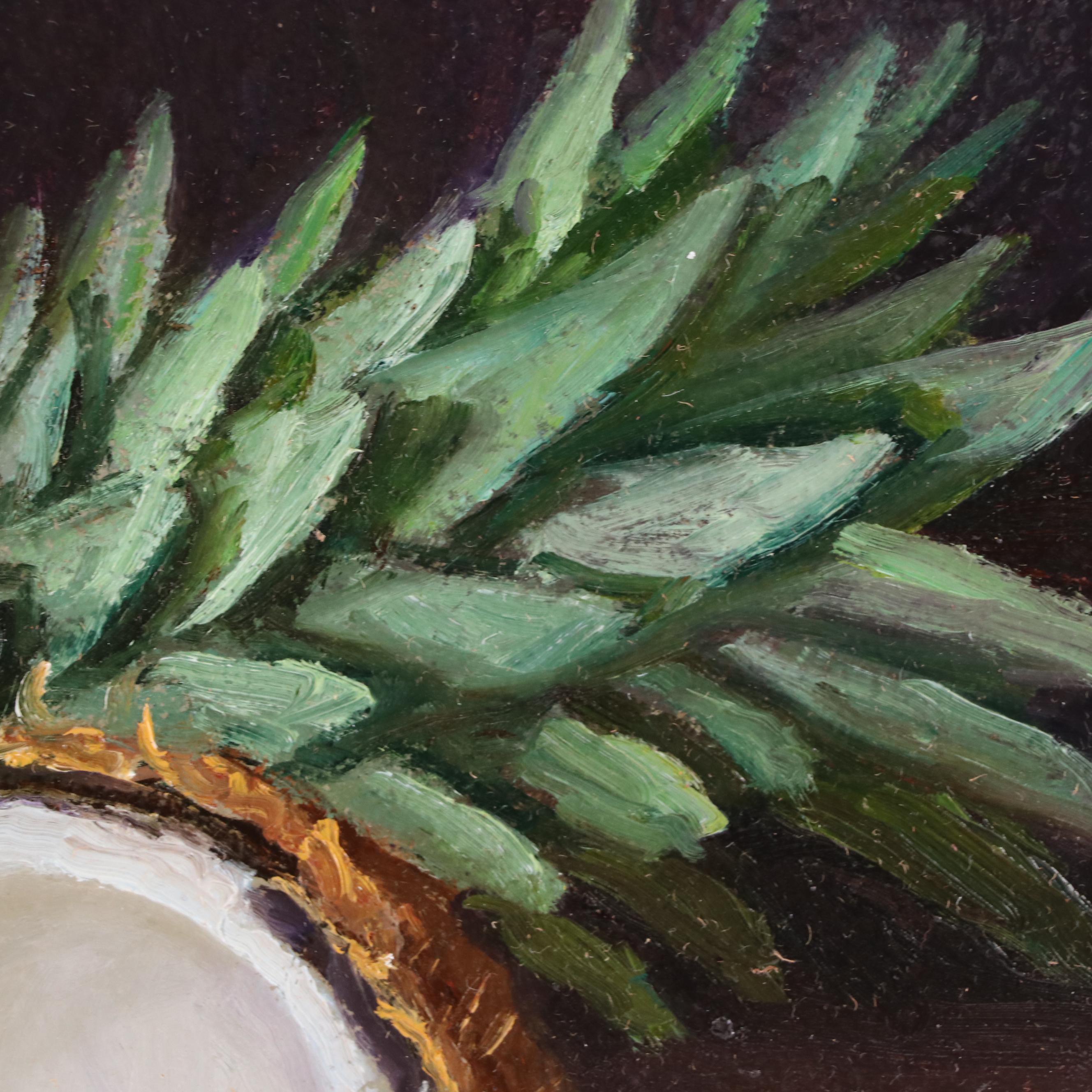 Y. Wang Still Life Oil Painting of Pineapple and Coconut, 2023