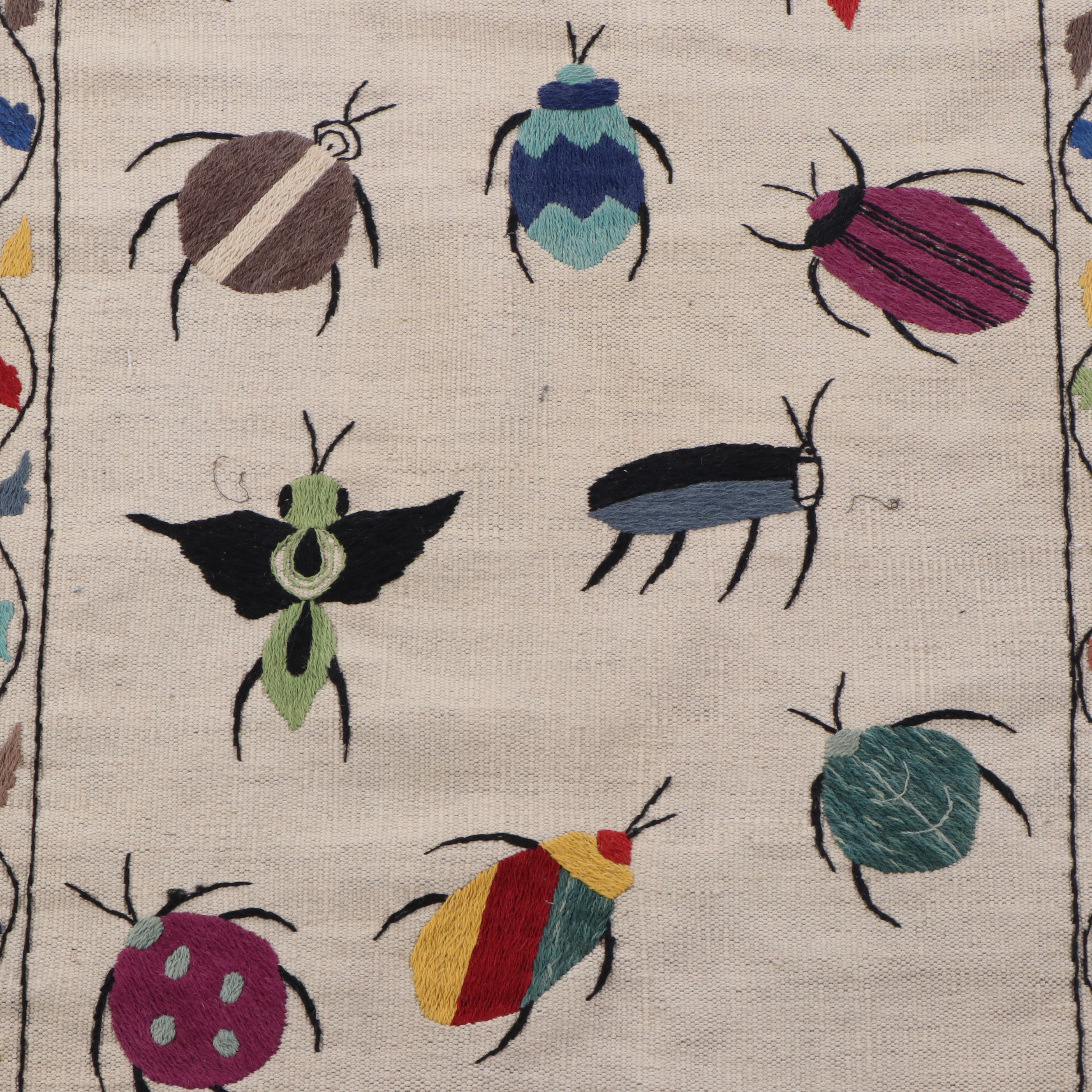 2'9 x 9'10 Handwoven Indian Carpet Runner With Embroidered Insects