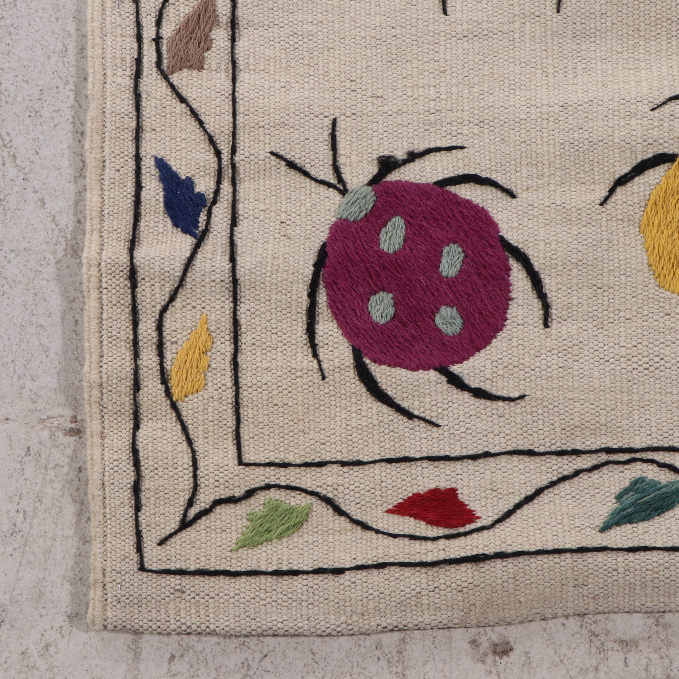 2'9 x 9'10 Handwoven Indian Carpet Runner With Embroidered Insects