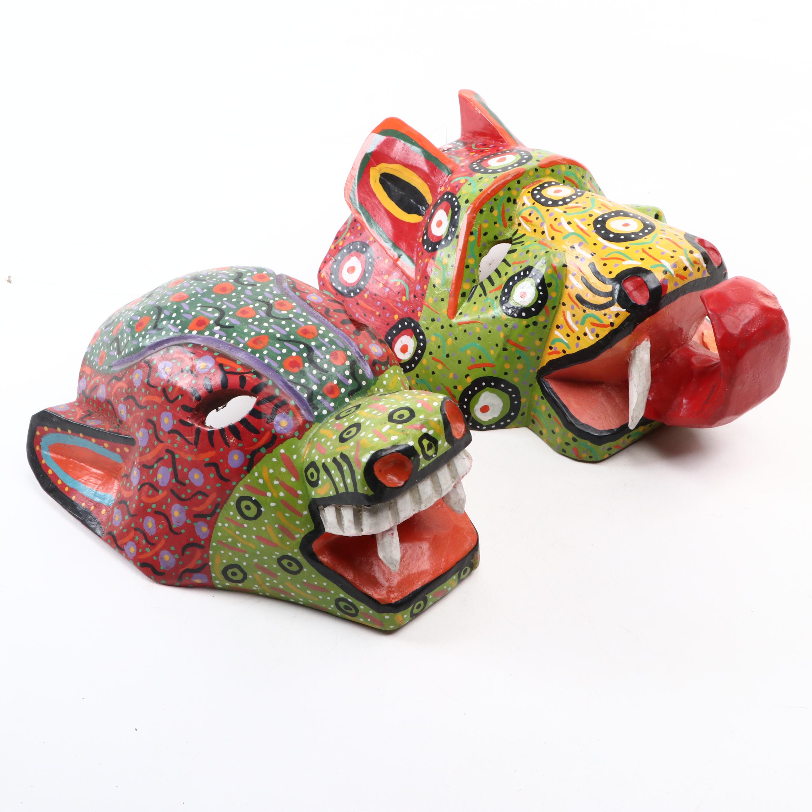 Hand Painted Guatemalan Carved Wood Masks