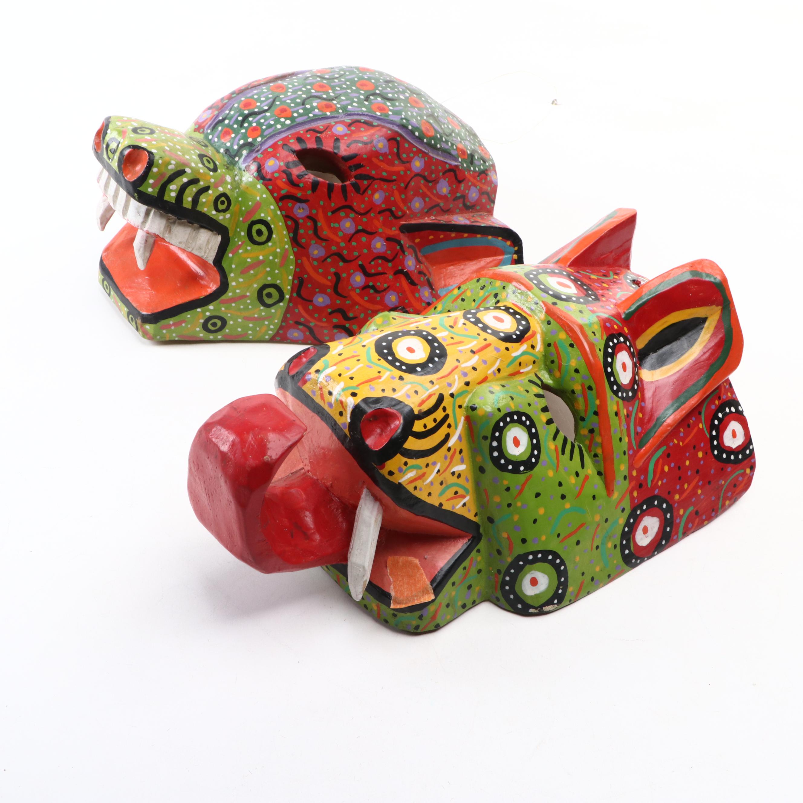 Hand Painted Guatemalan Carved Wood Masks
