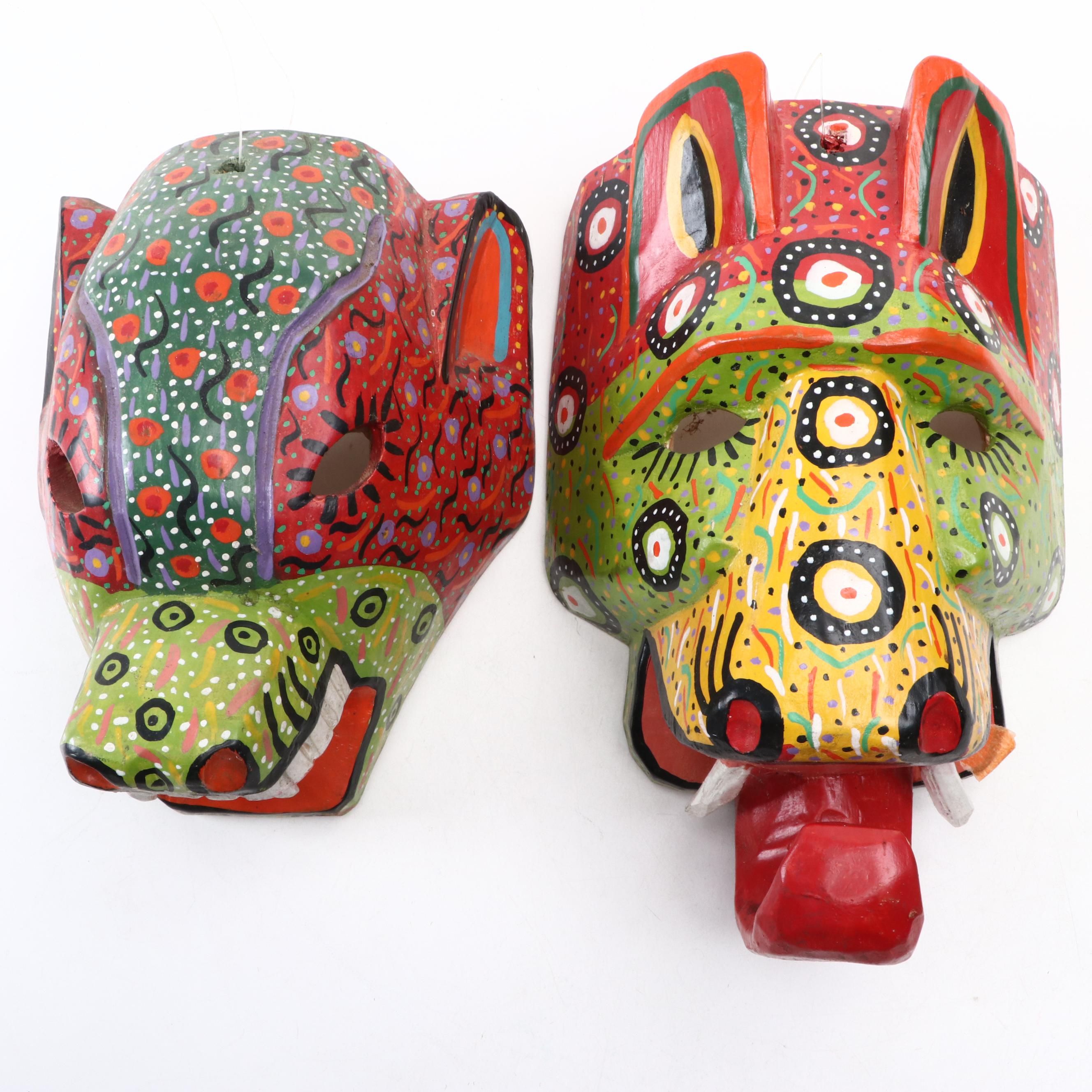 Hand Painted Guatemalan Carved Wood Masks