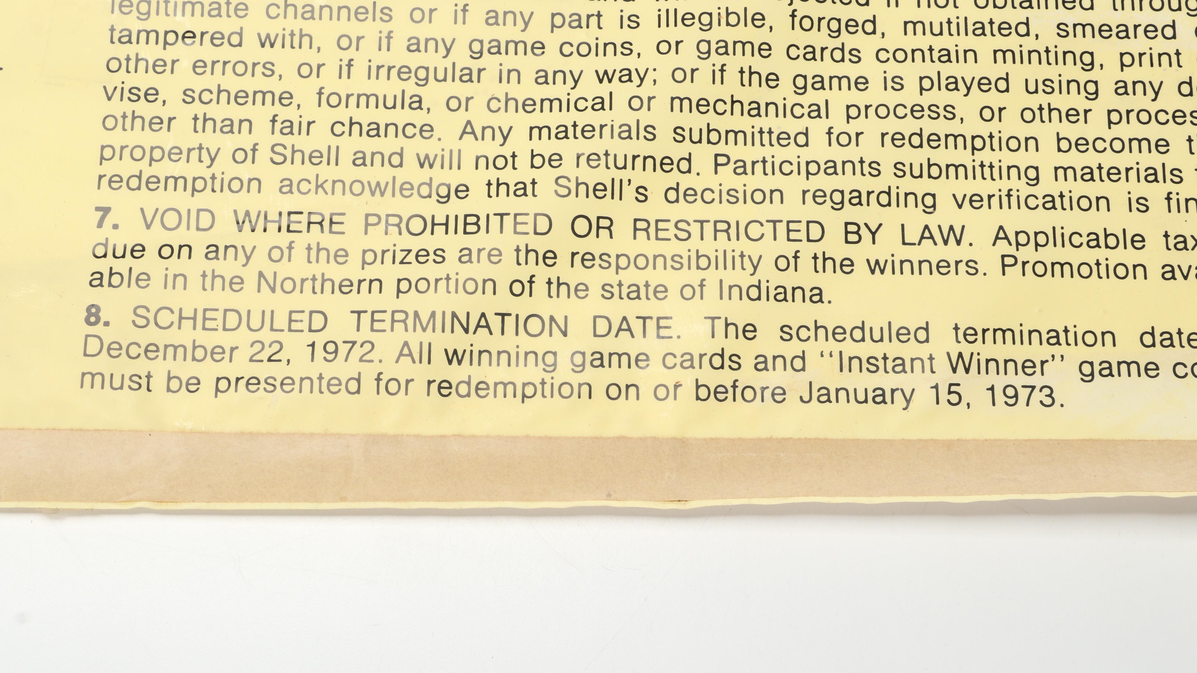 Hot Wheels Shell Oil Cross-Promotional Coin Game Poster with Payout Poster, 1972