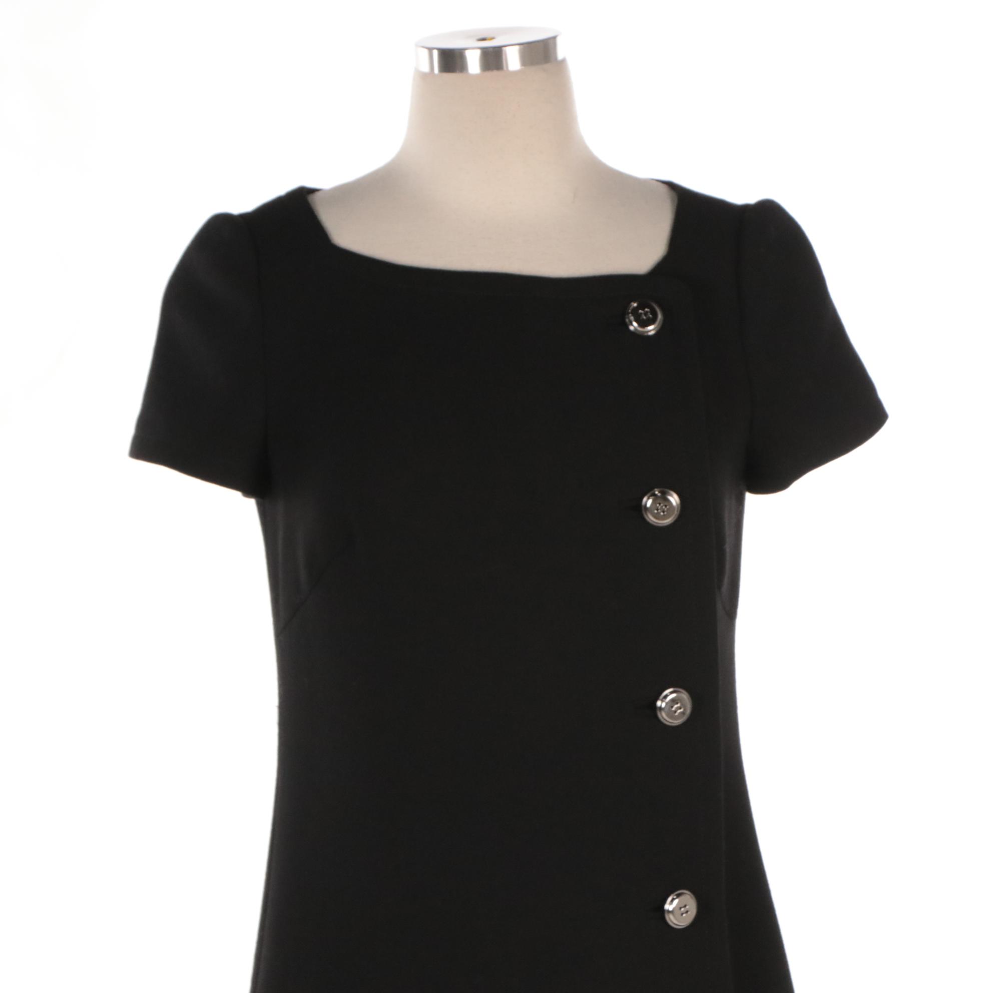 Prada Black Virgin Wool Dress with Button Detail
