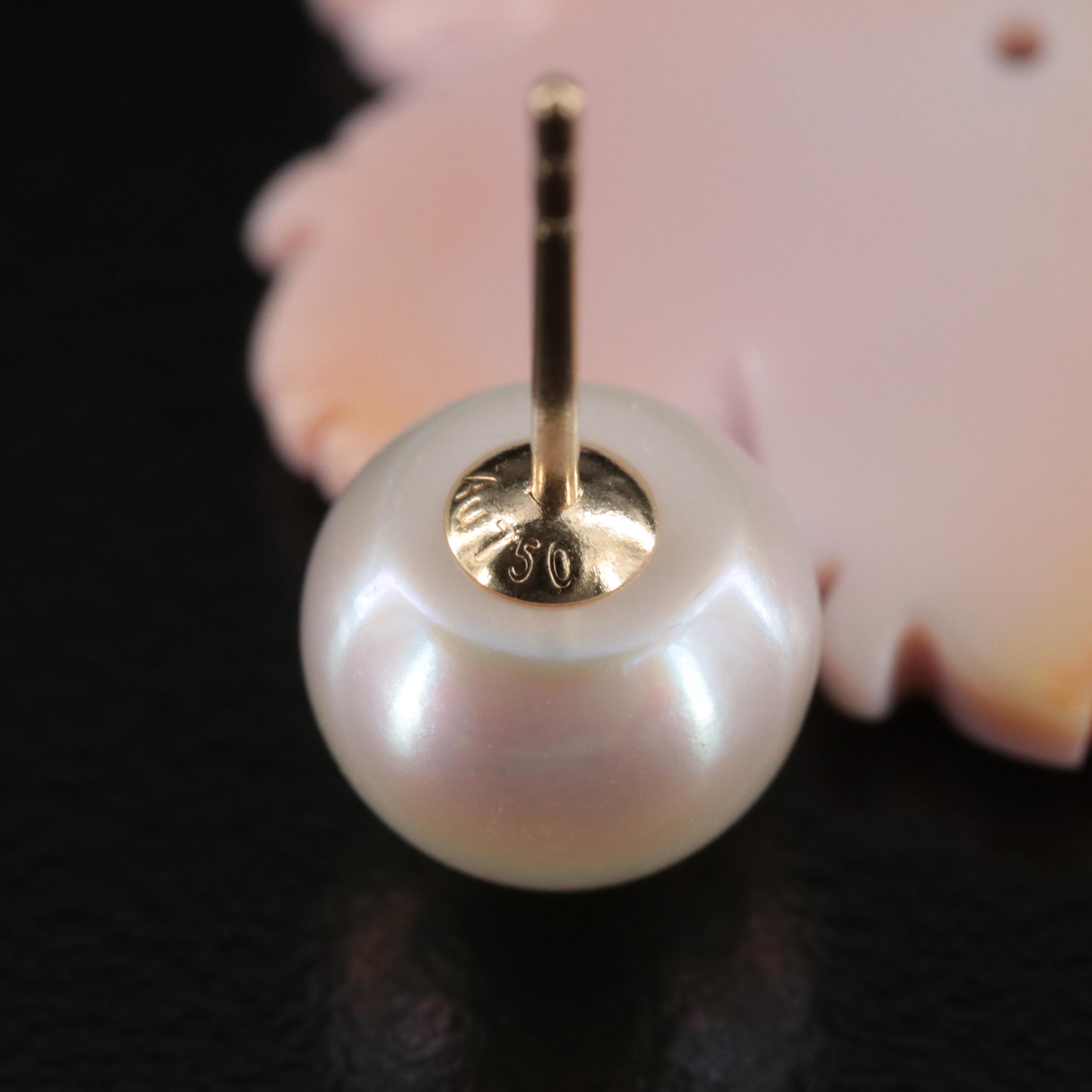 18K Pearl Stud Earrings with Shell Flower Enhancers