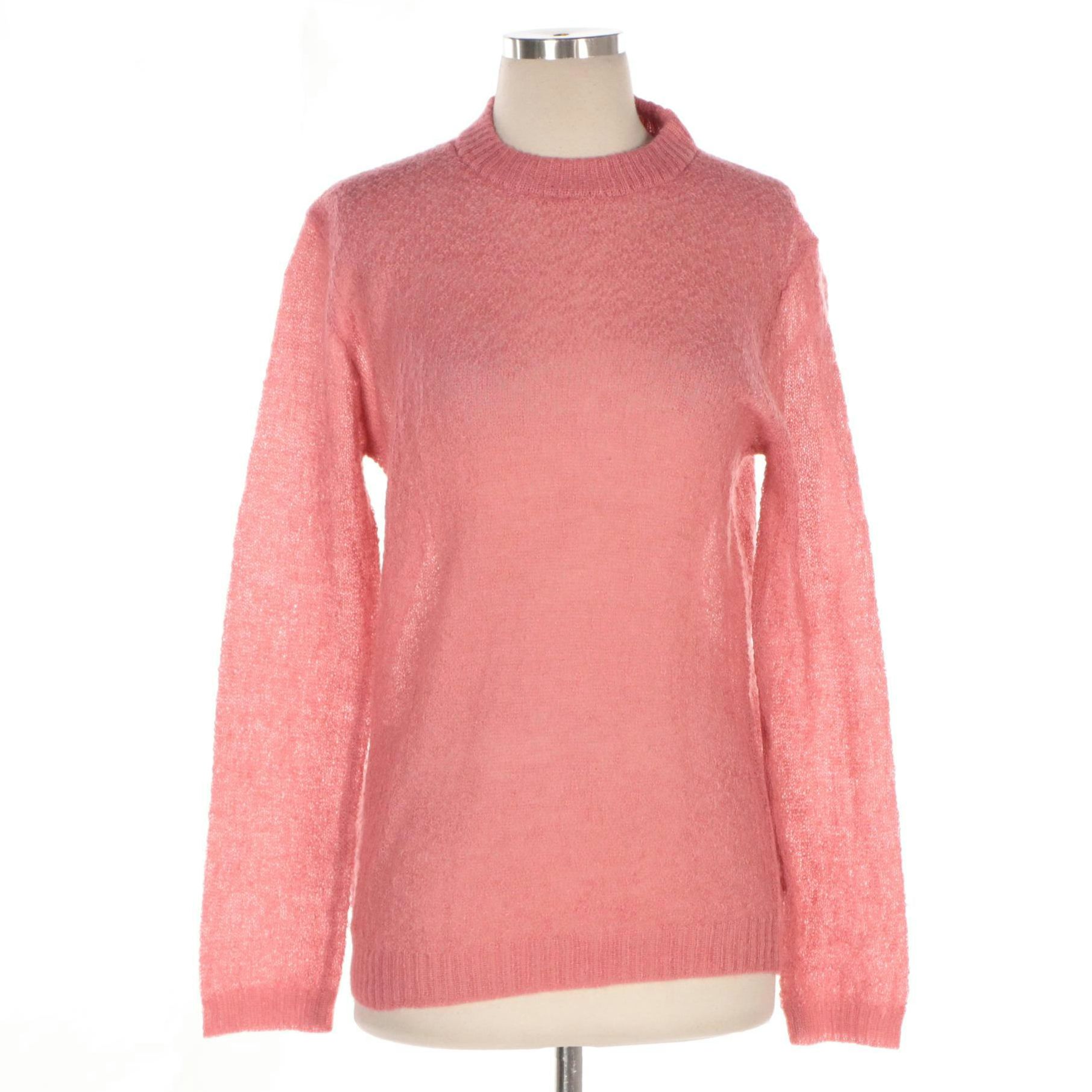Prada Watermelon Pink Mohair Blend Knit Crewneck Sweater