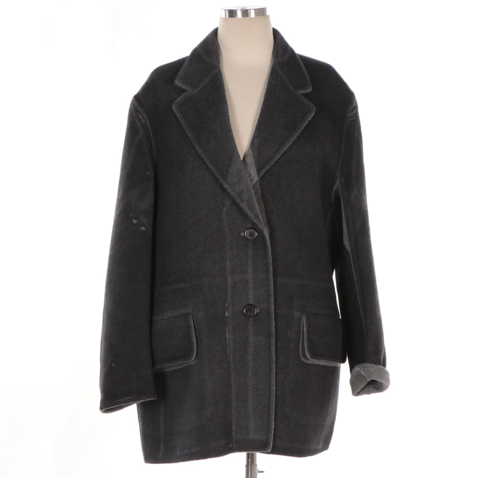 Prada Shadow Grey Wool and Cashgora Button-Front Coat
