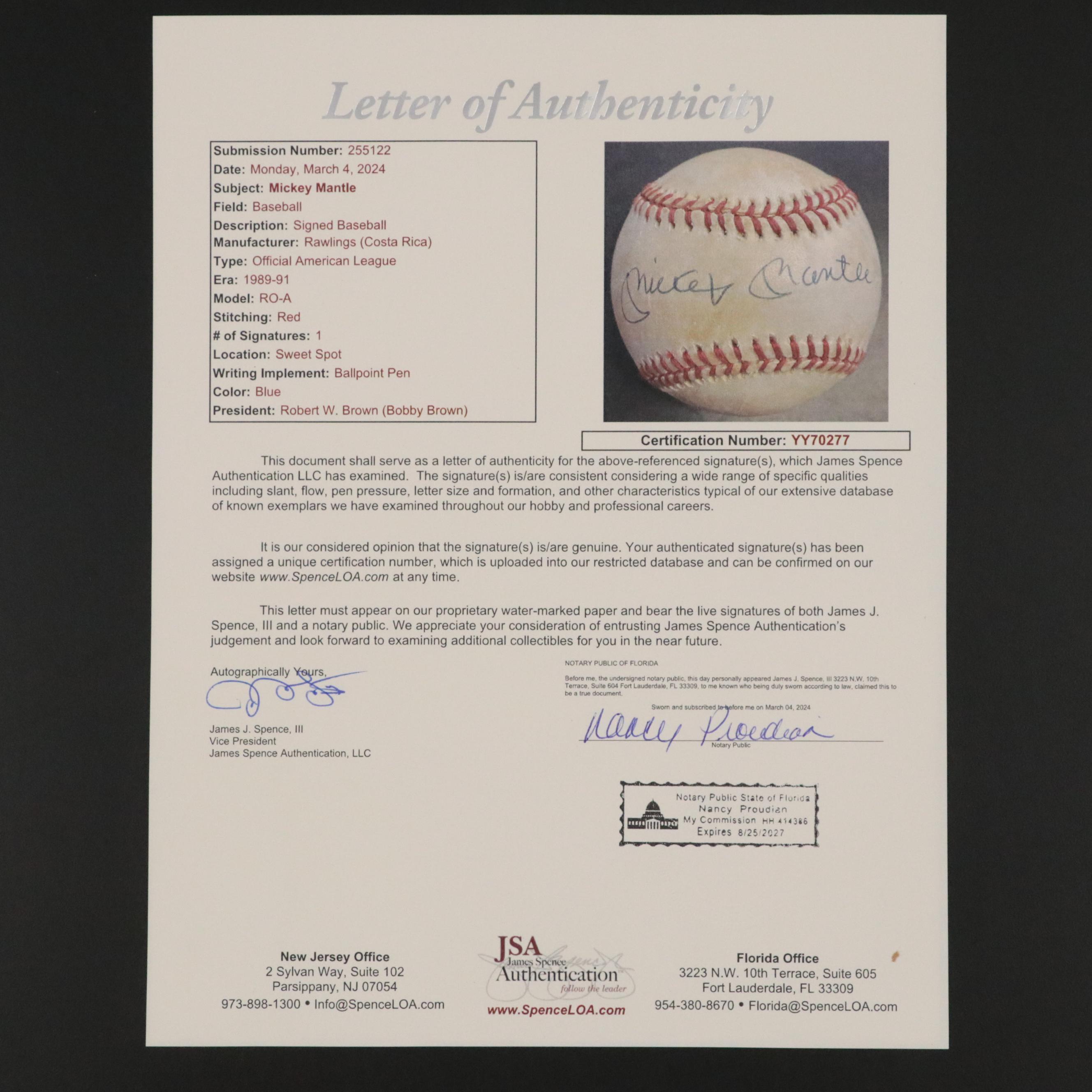 Mickey Mantle and Joe DiMaggio Signed Rawlings Official Baseballs