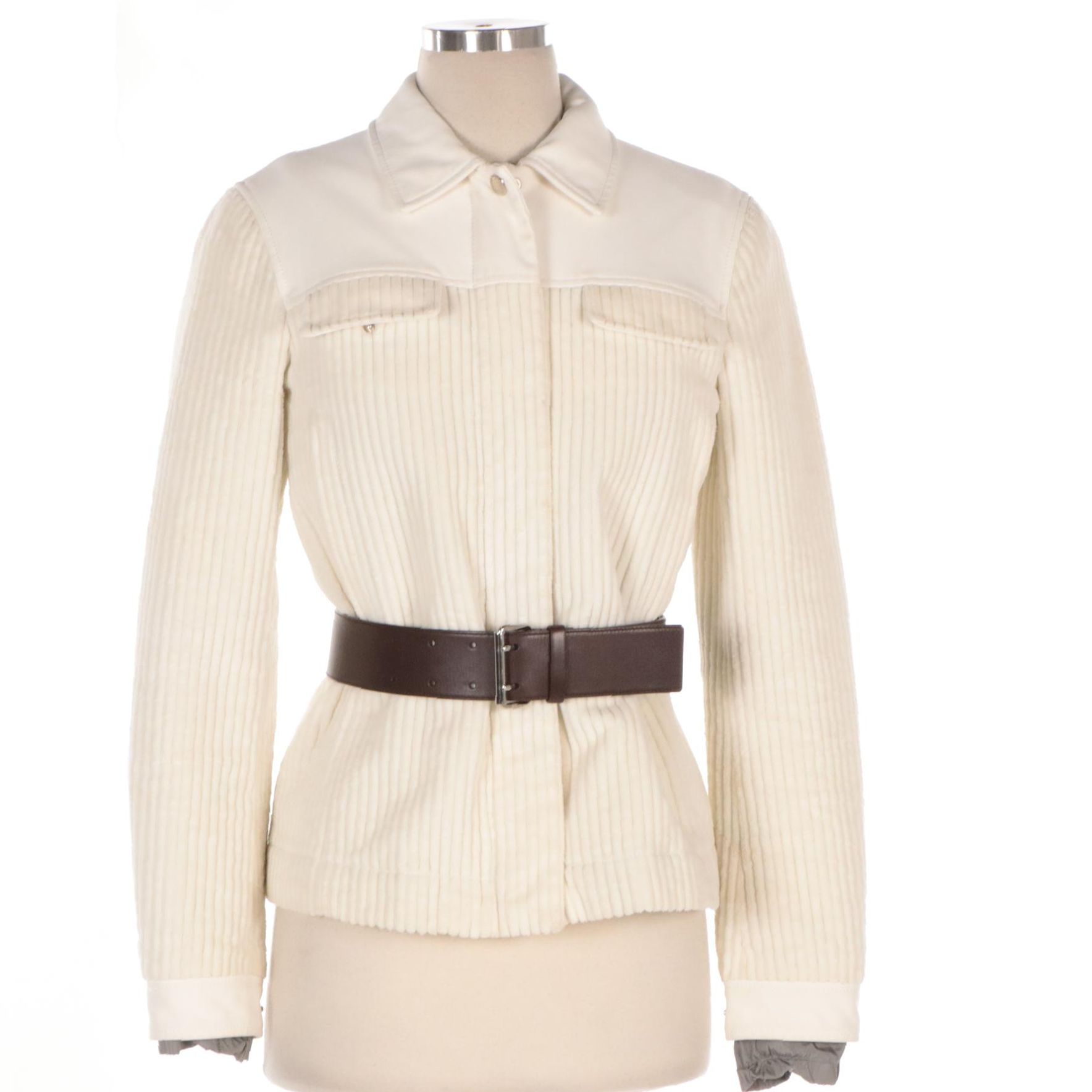 Prada Linea Rossa White Ribbed Cotton Zipper-Front Jacket