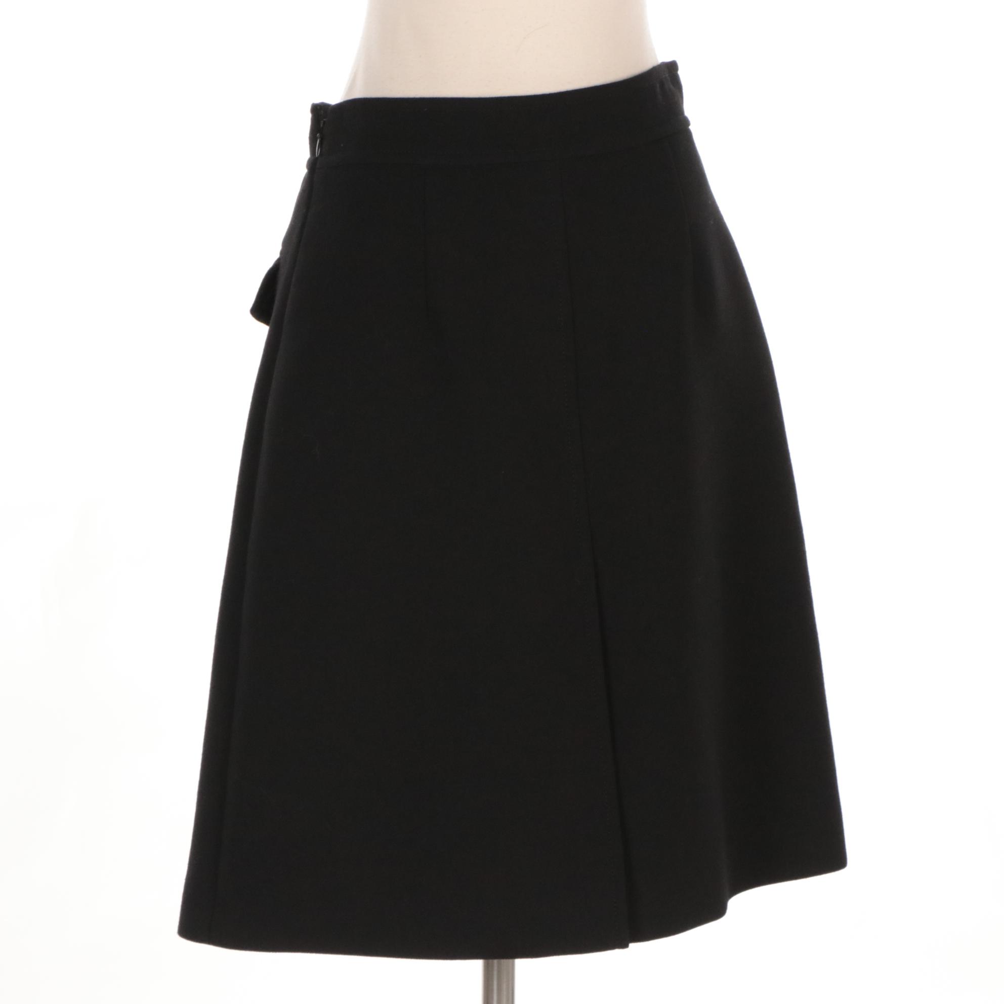 Prada Black Virgin Wool Slit Panel Skirt with Signature Button Pockets