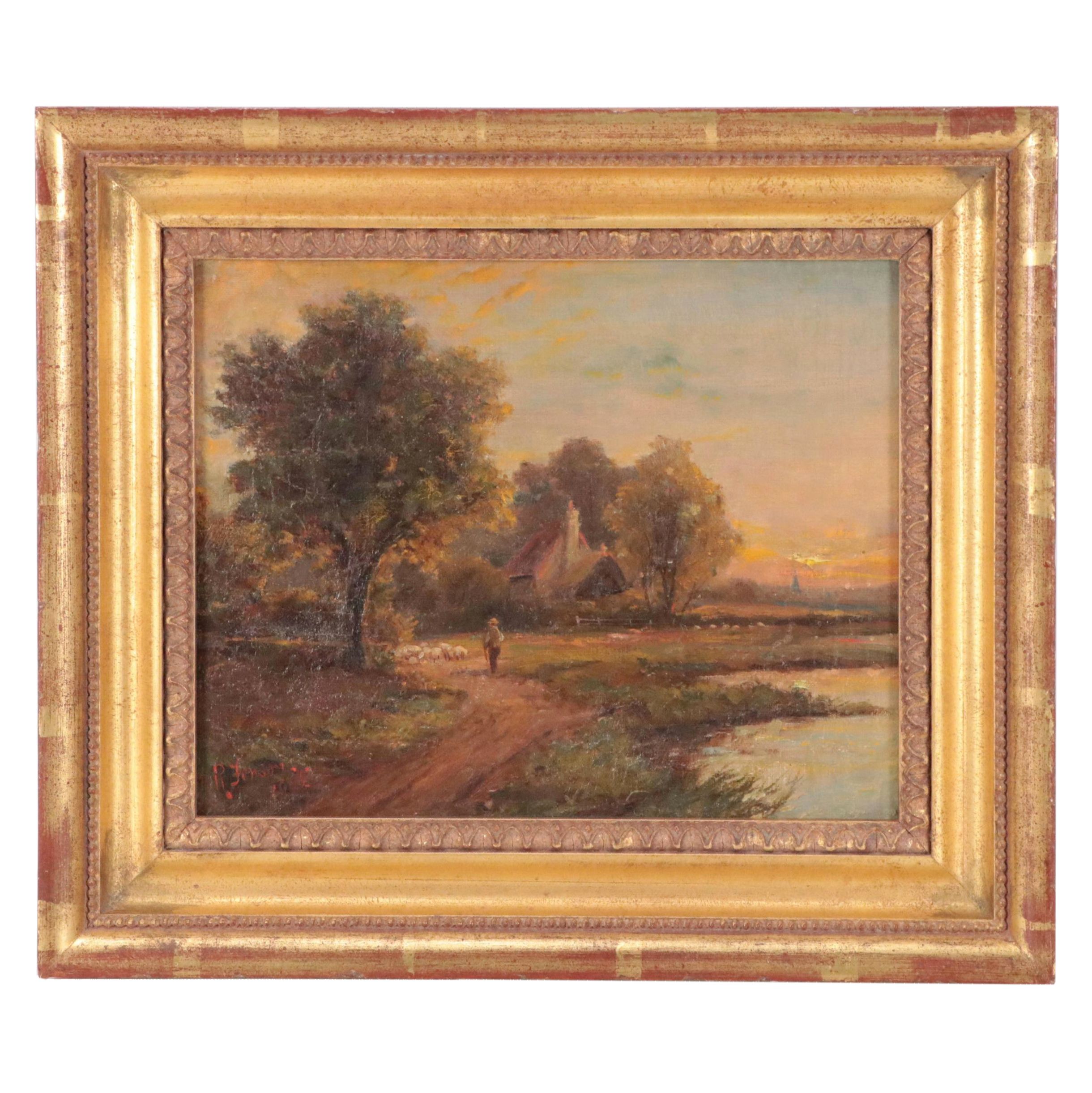 Robert R. Fenson Pastoral Landscape Oil Painting, 1905