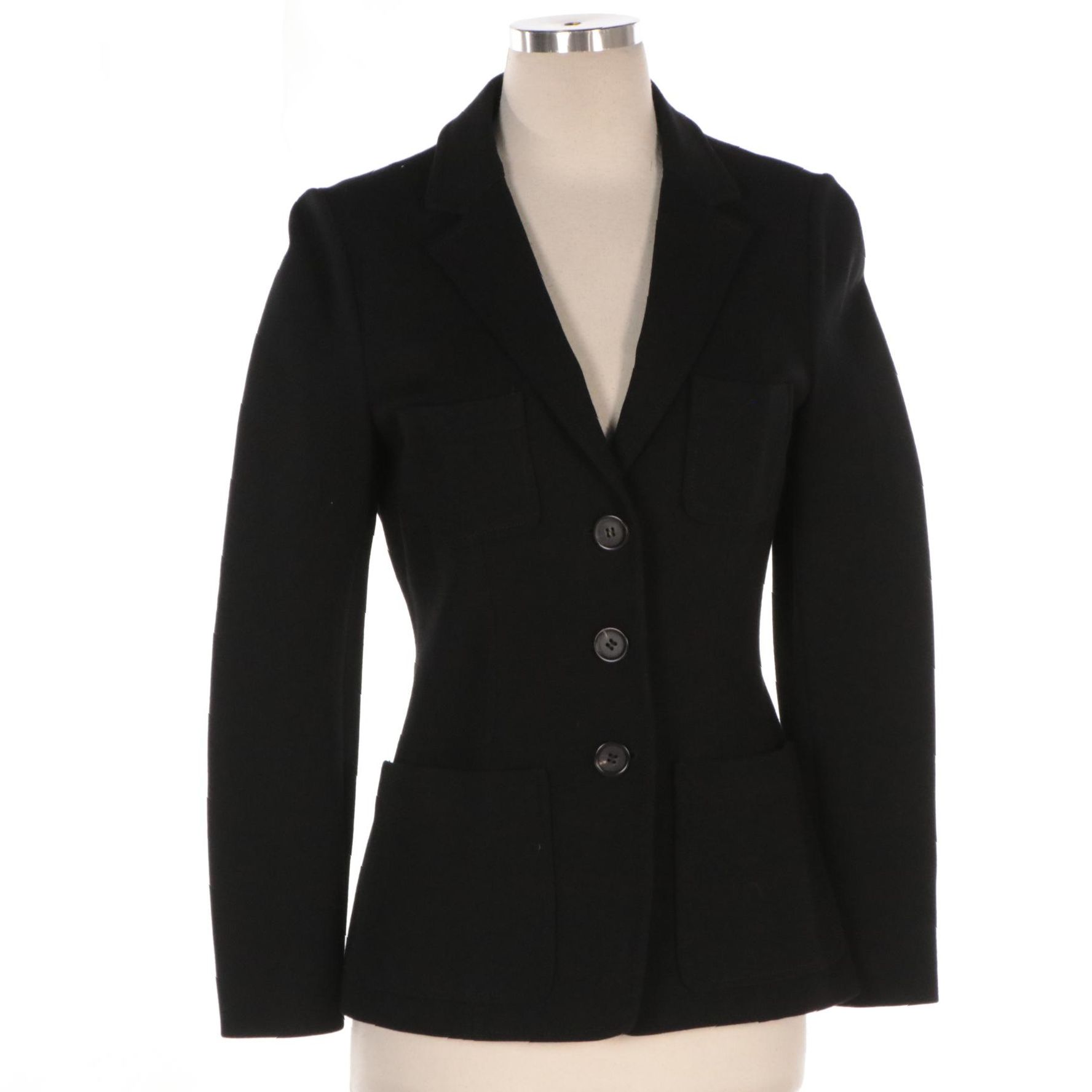Prada Black Three-Button Patch Pocket Jacket in Viscose Blend