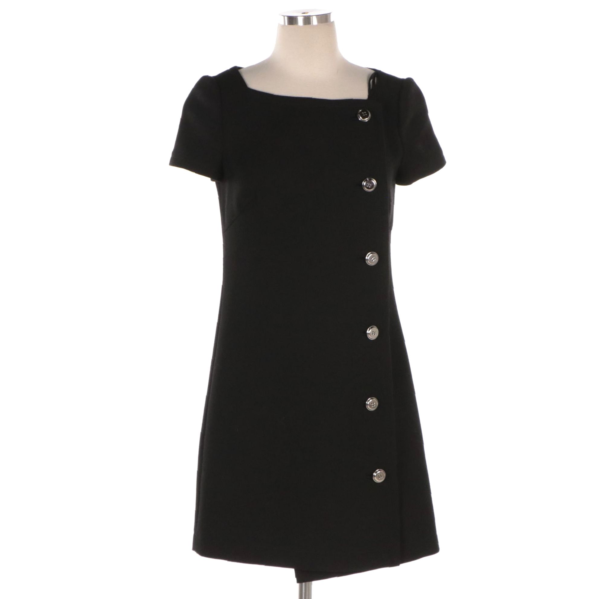 Prada Black Virgin Wool Dress with Button Detail