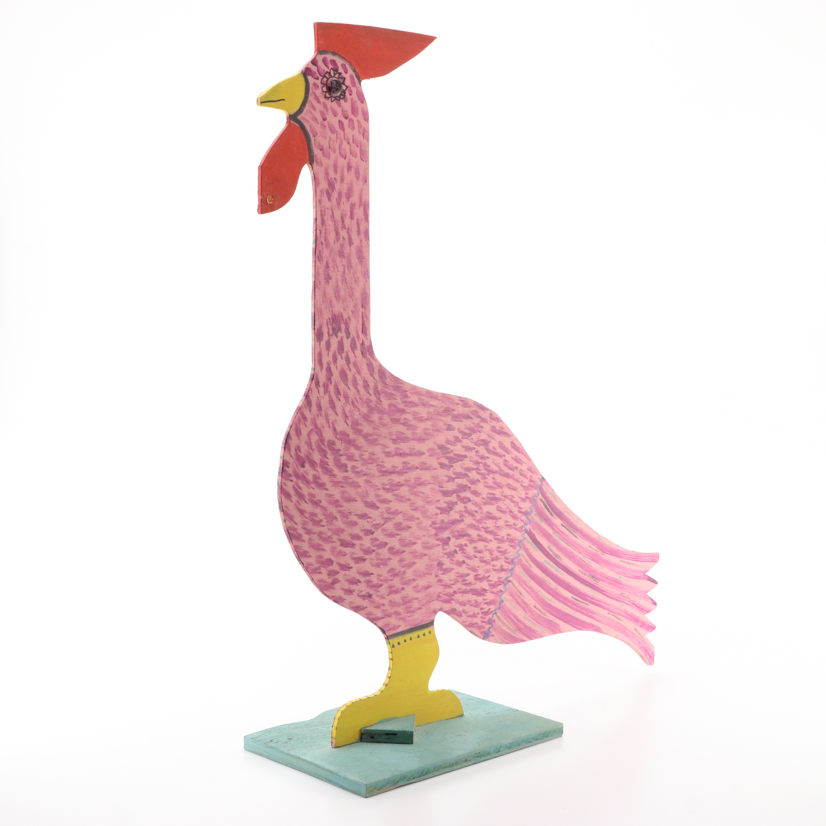 Marvin Finn Shaped Wood Folk Sculpture of Rooster, 2001