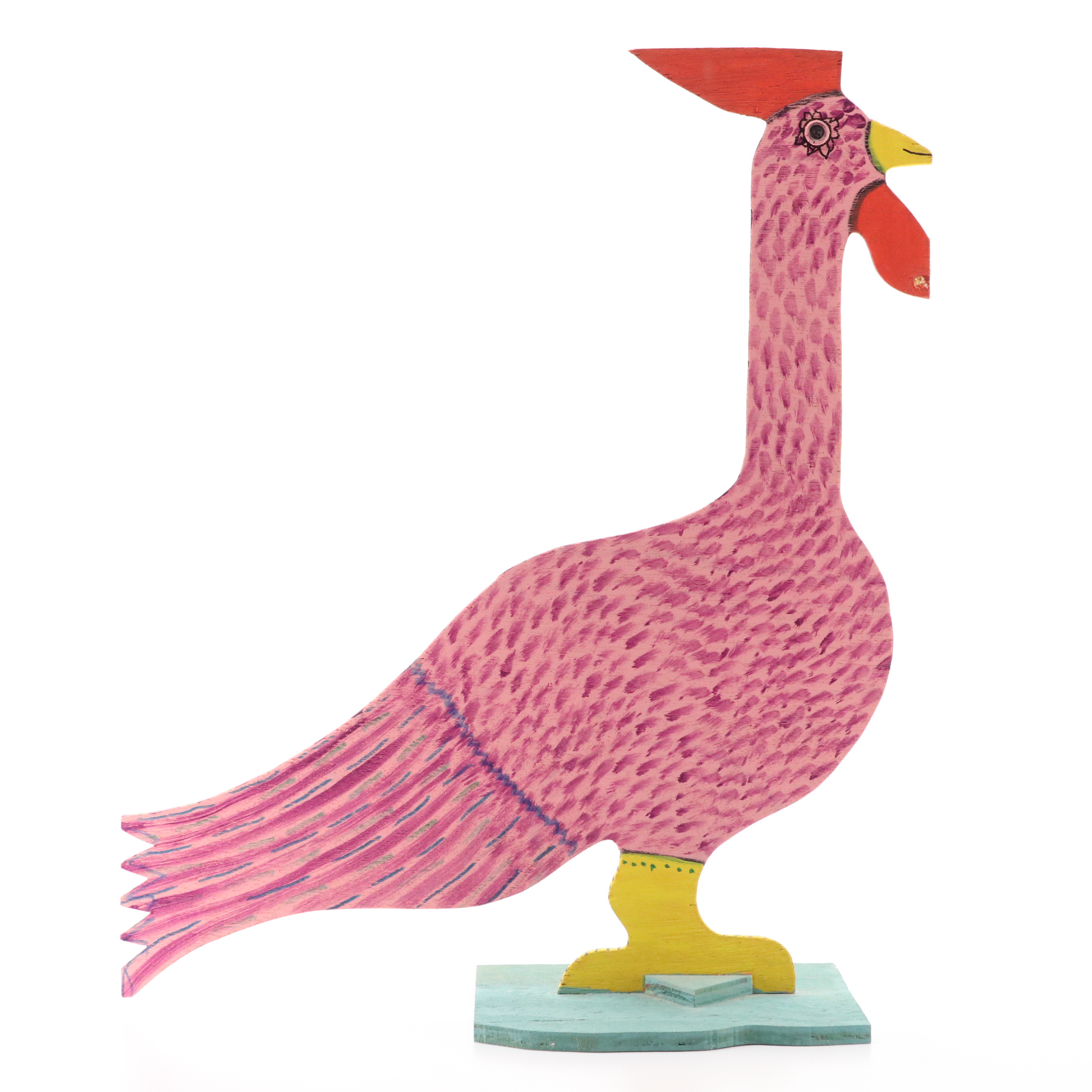 Marvin Finn Shaped Wood Folk Sculpture of Rooster, 2001