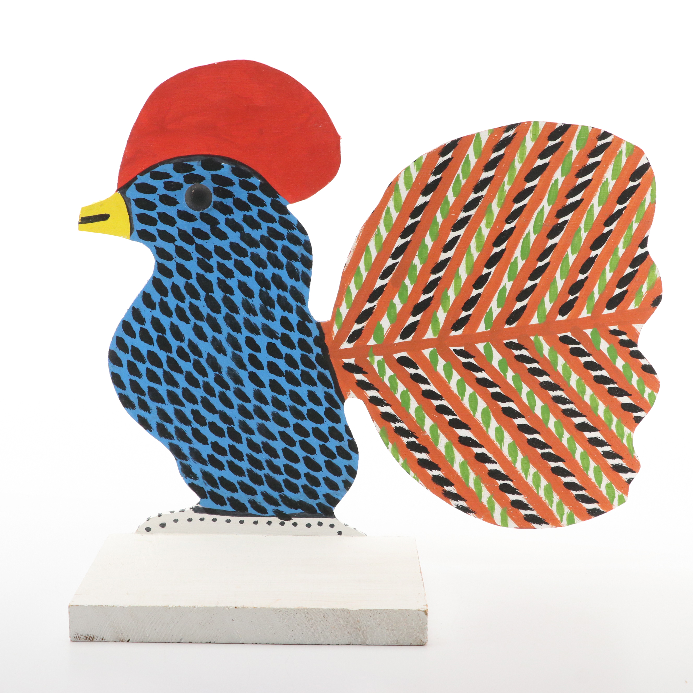 Marvin Finn Shaped Wood Folk Sculpture of Rooster, 2003