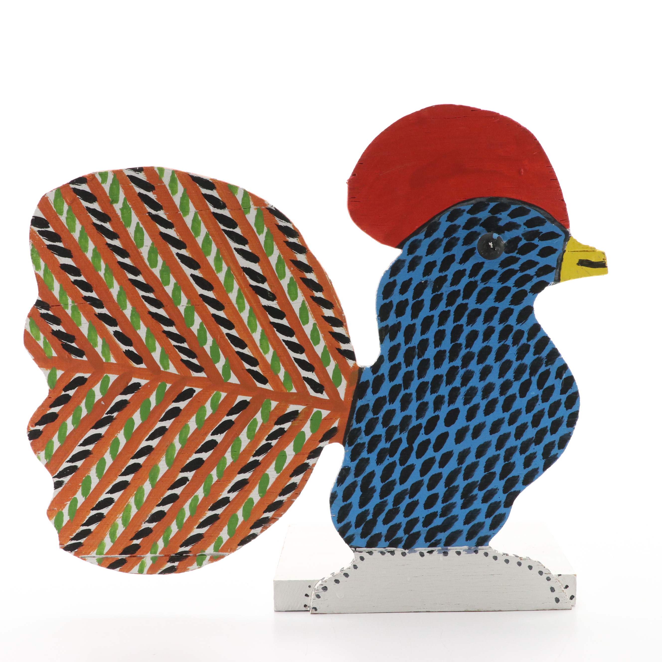Marvin Finn Shaped Wood Folk Sculpture of Rooster, 2003