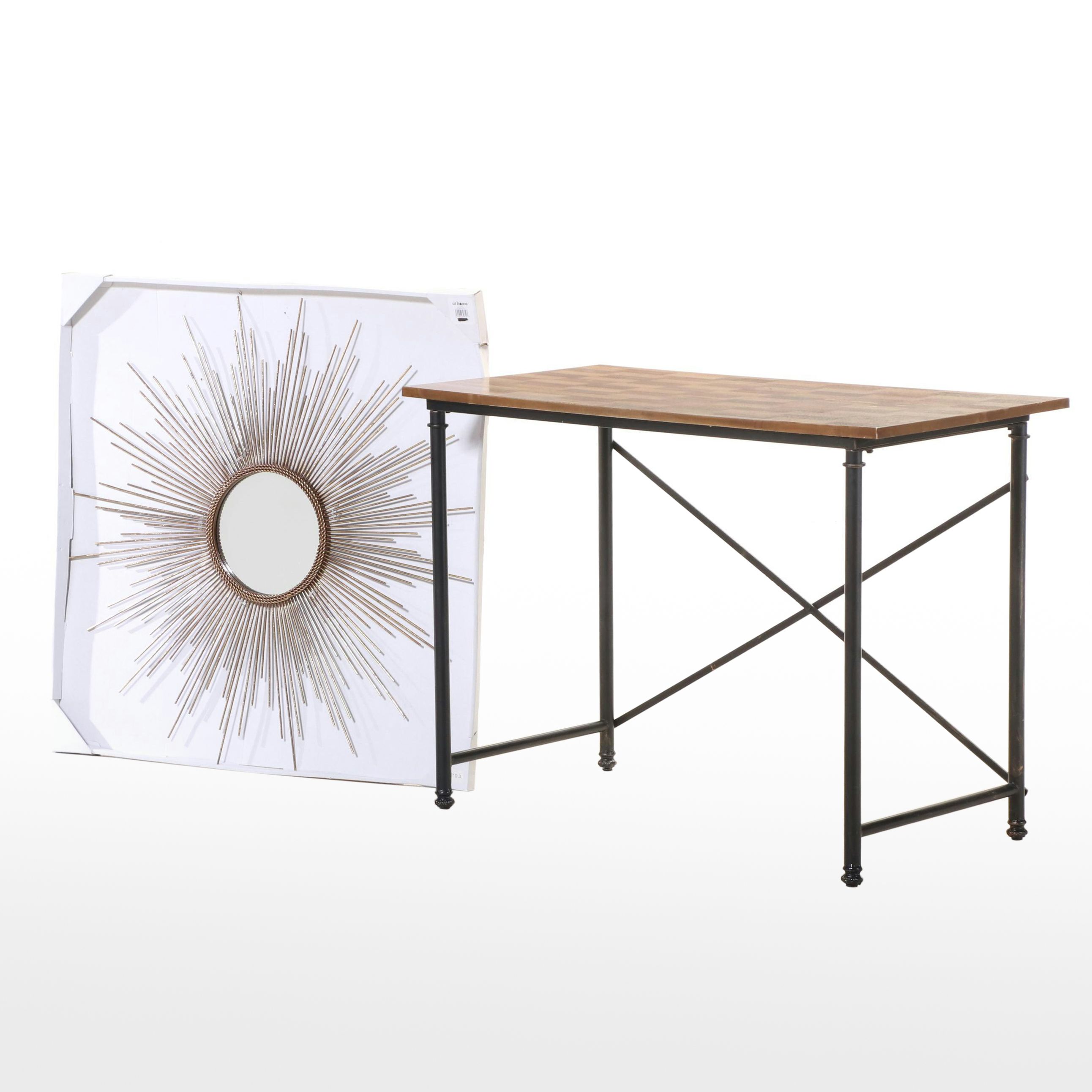 Industrial Style Metal and Laminate Top Desk Plus At Home Starburst Mirror