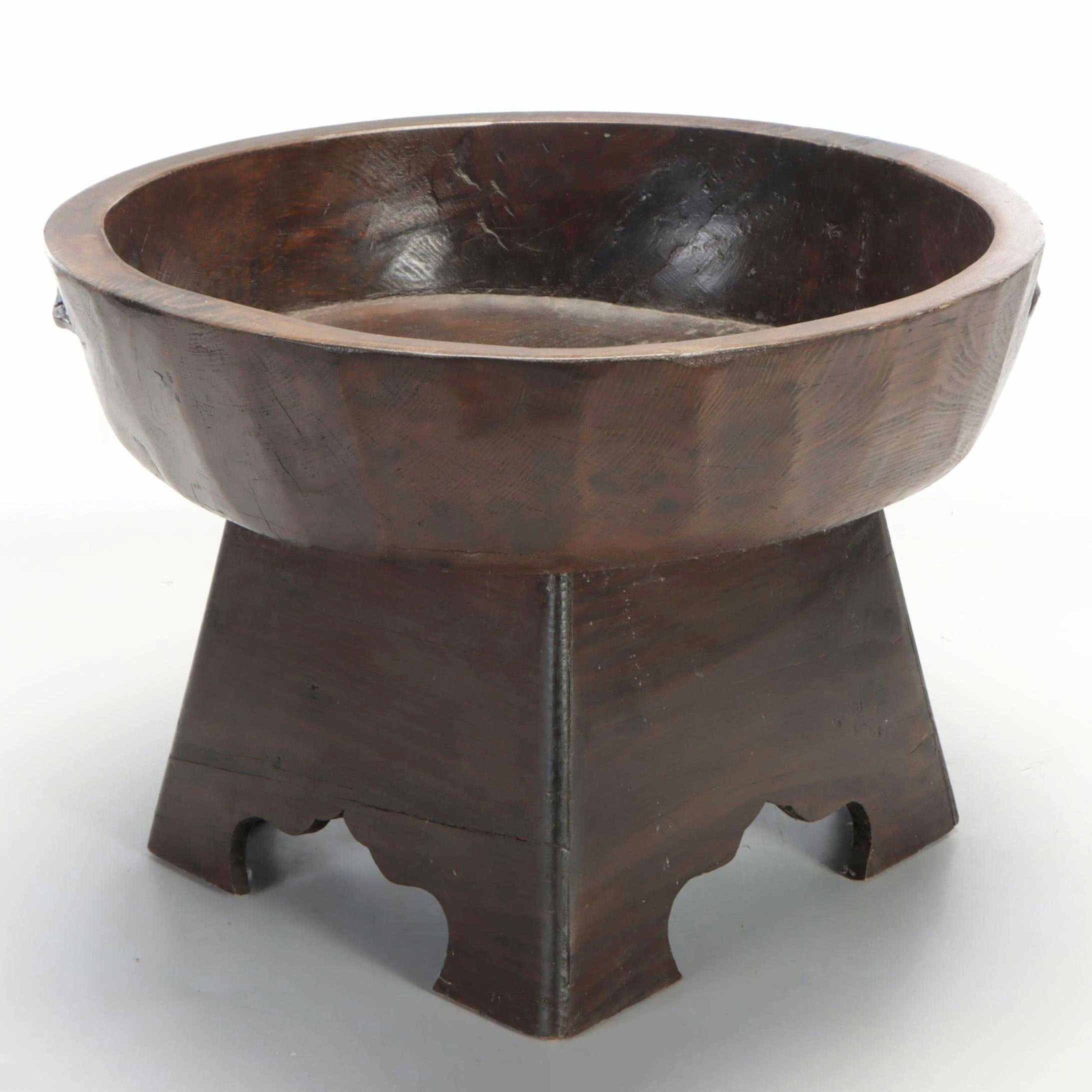 Hand-Carved Dark Chocolate Finish Wood Planter