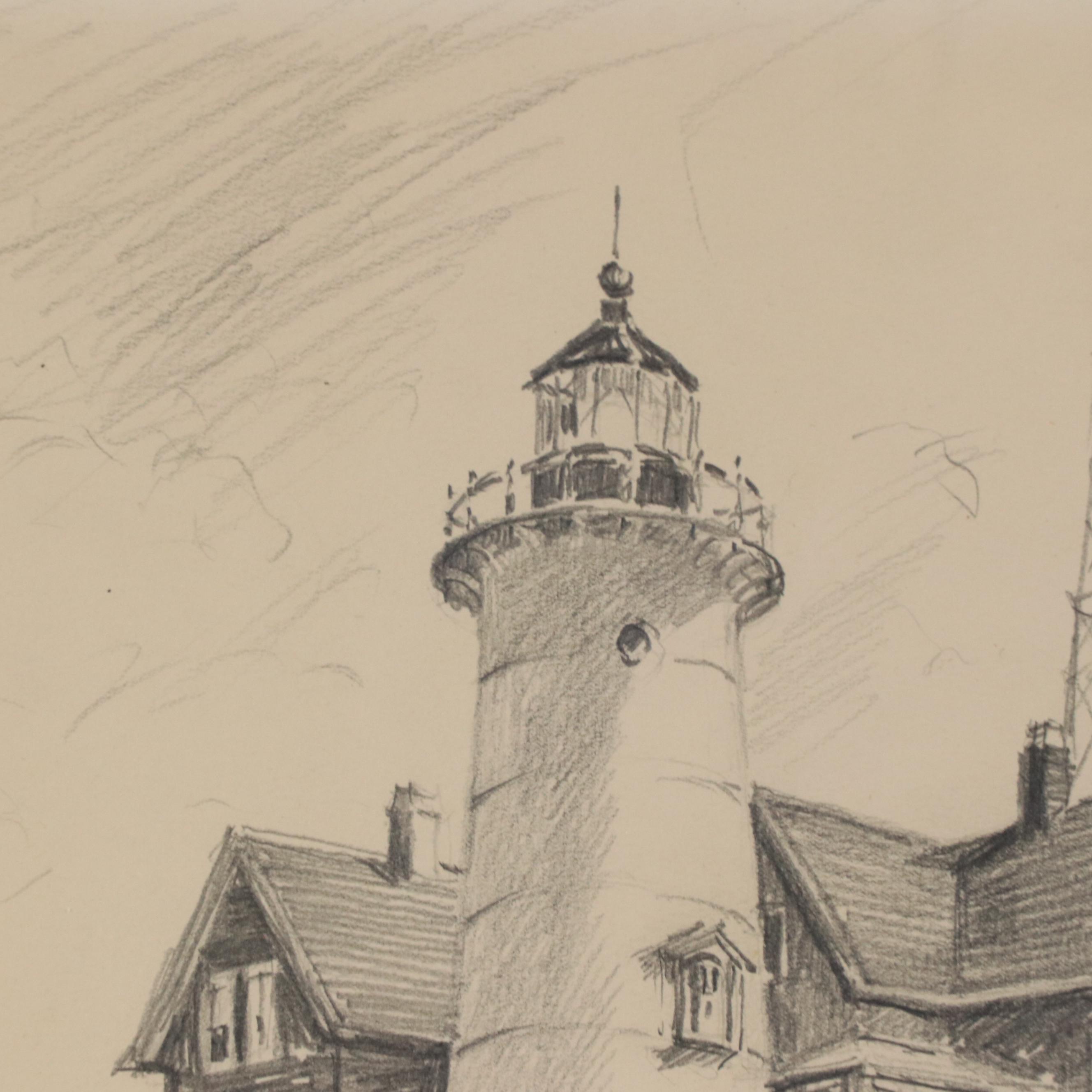 Frank Vining Smith Graphite Drawing Landscape With Lighthouse, 1950