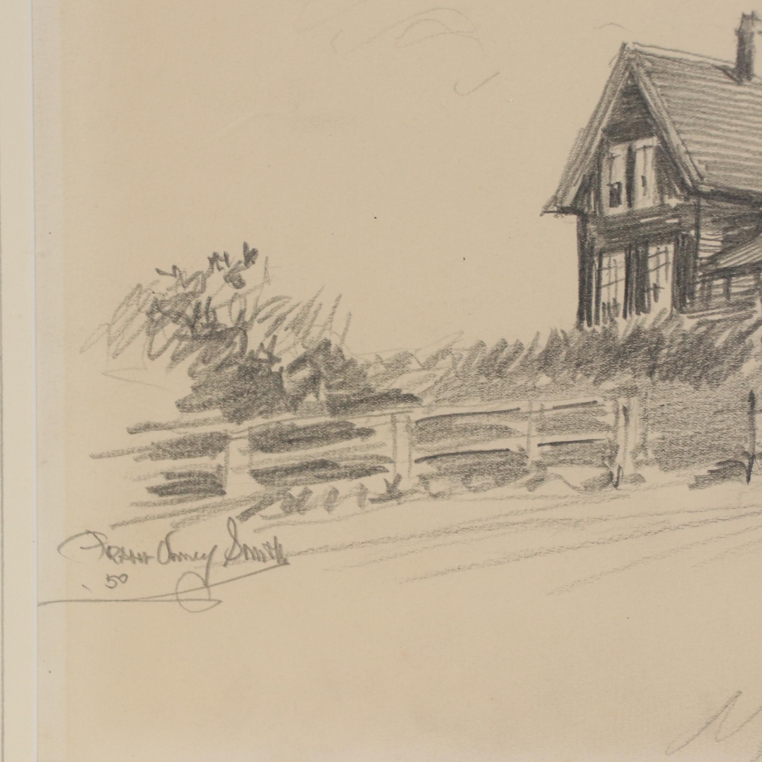 Frank Vining Smith Graphite Drawing Landscape With Lighthouse, 1950