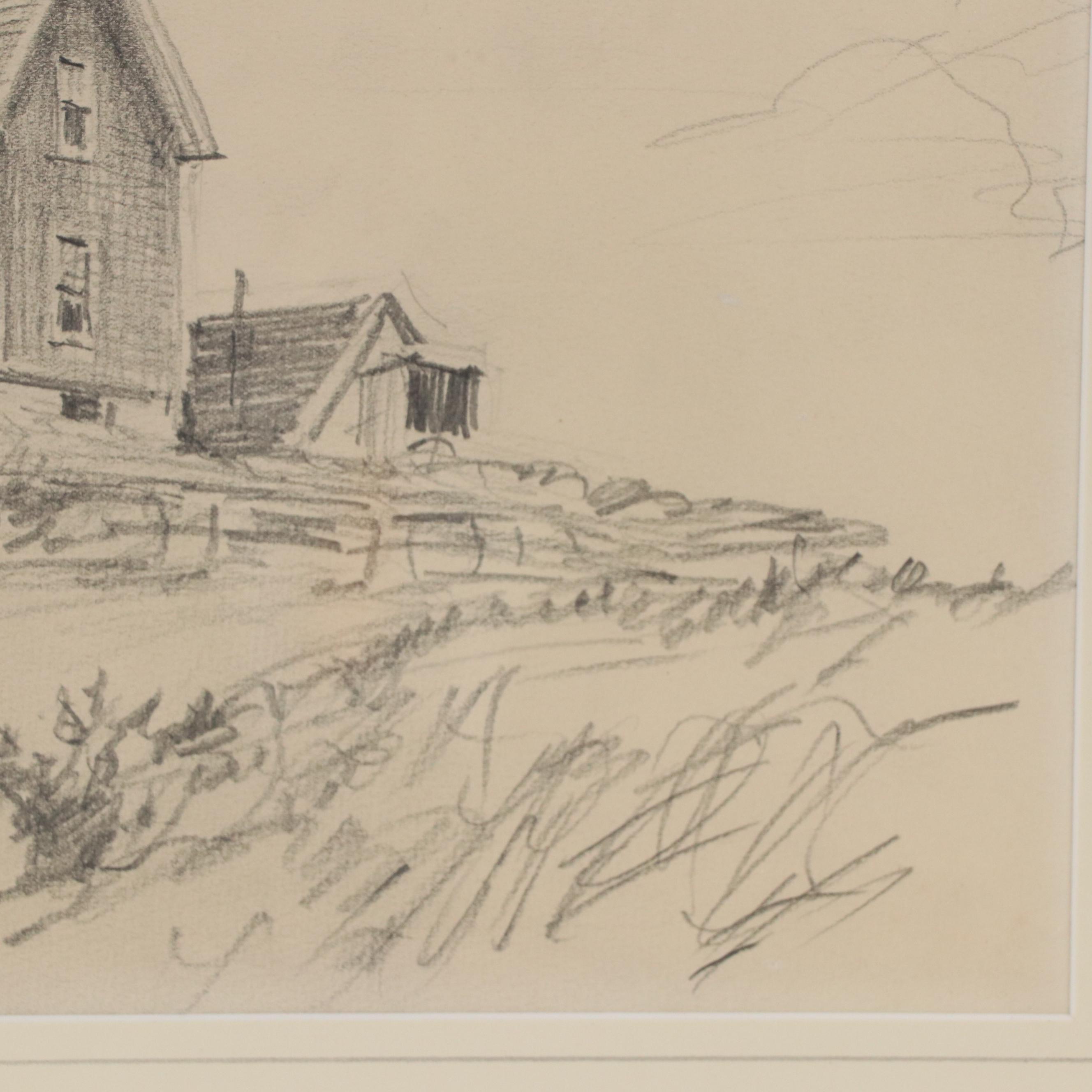 Frank Vining Smith Graphite Drawing Landscape With Lighthouse, 1950