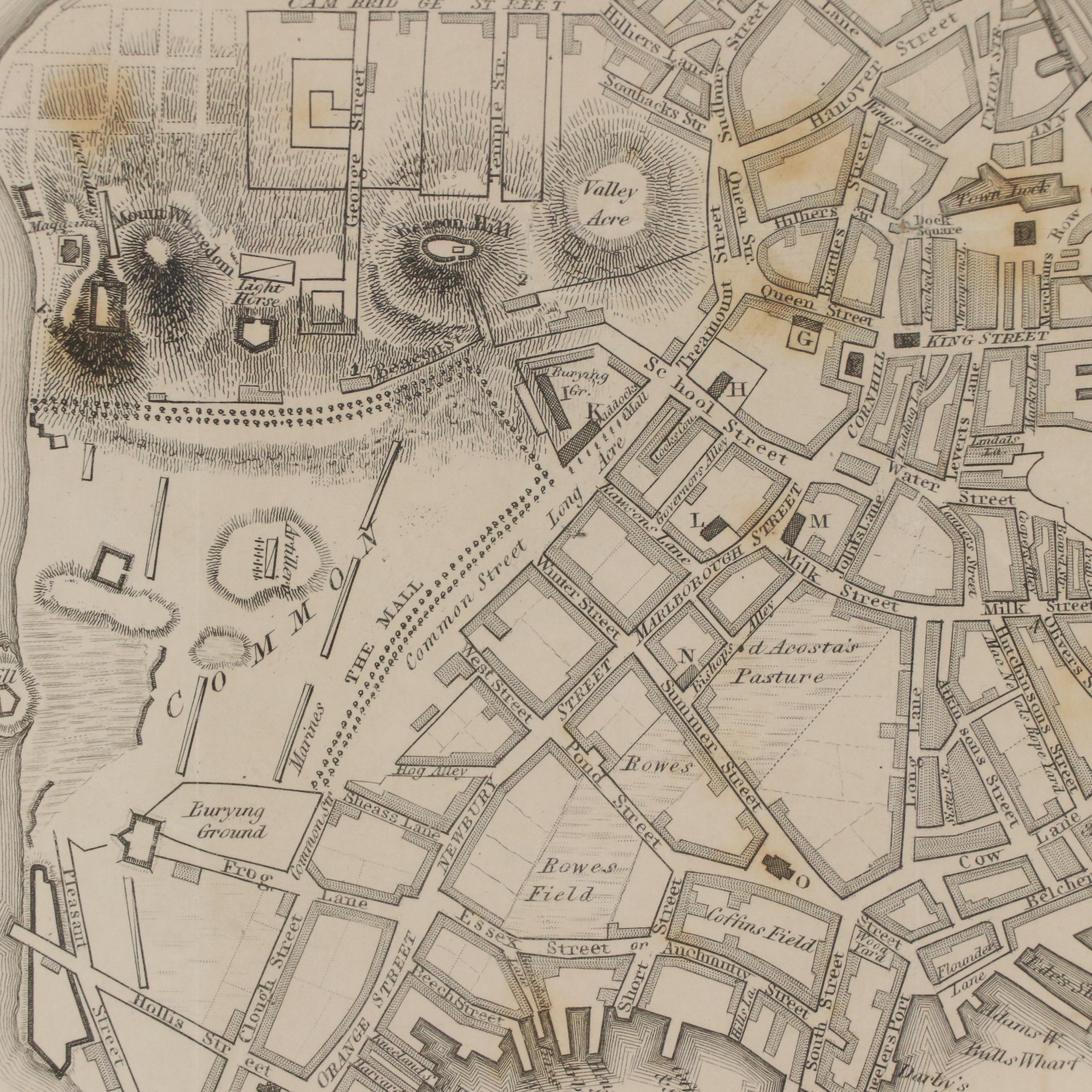 Map Engraving of Revolutionary Depiction "A Plan of the Town of Boston," 1849