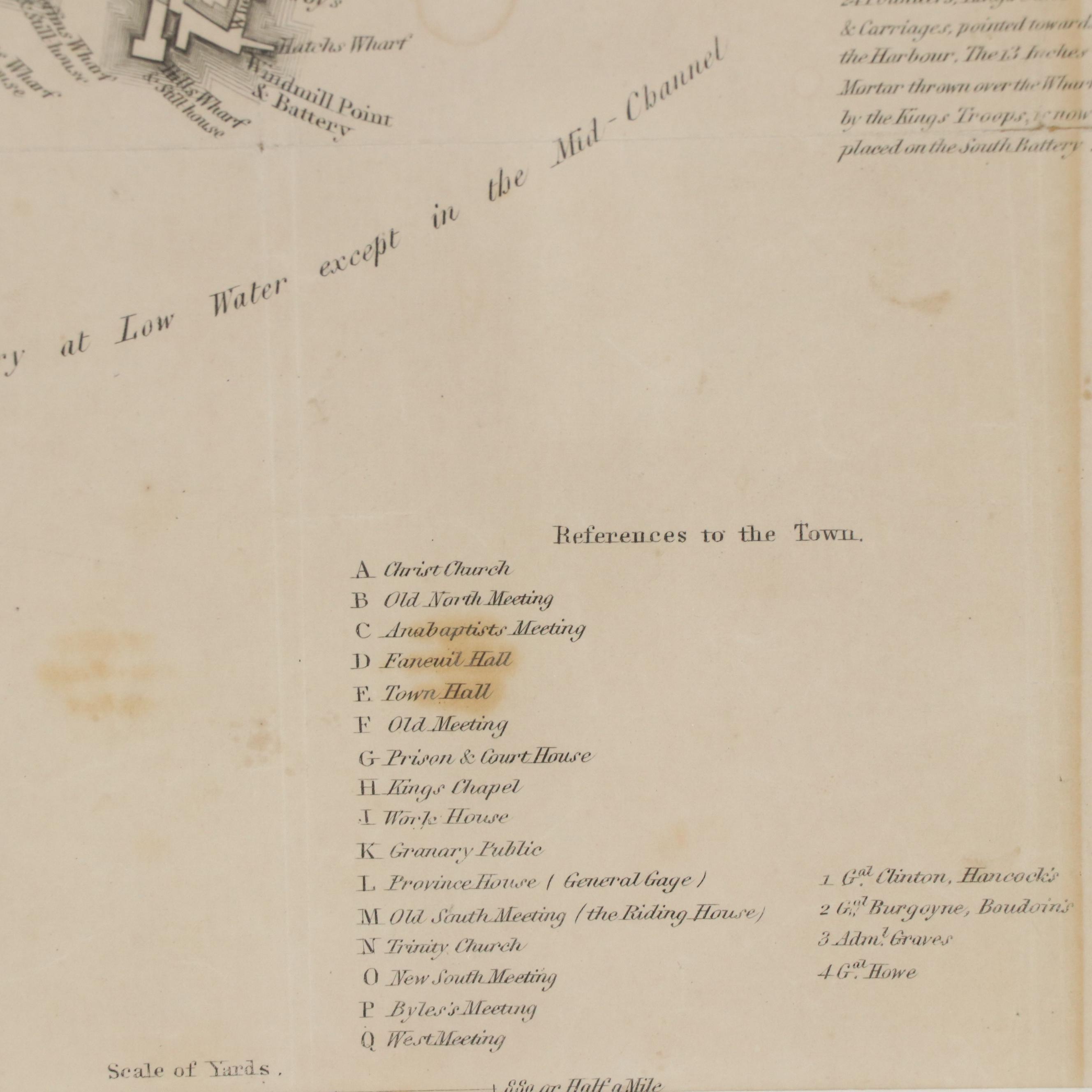 Map Engraving of Revolutionary Depiction "A Plan of the Town of Boston," 1849