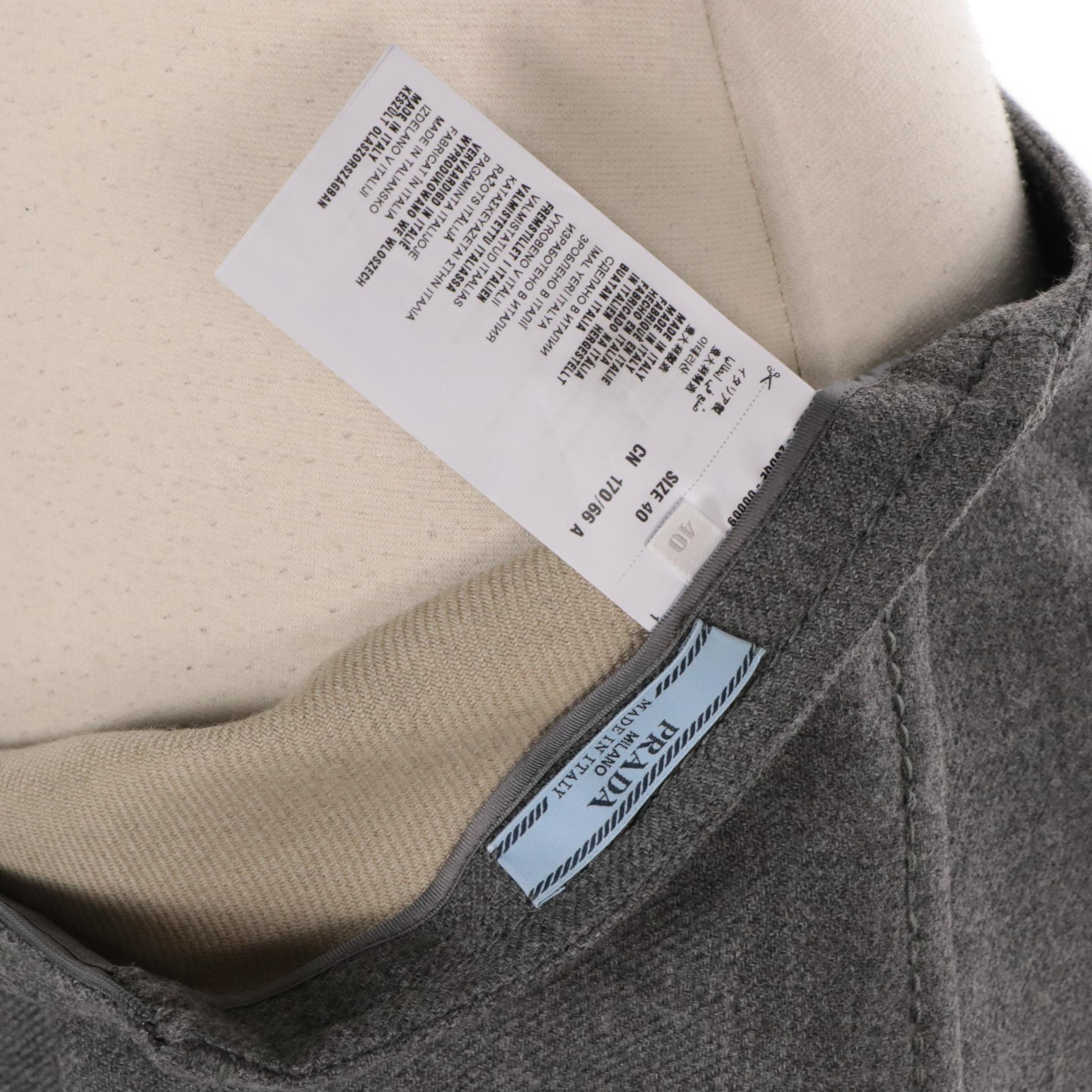 Prada Wool Blend A-Line Skirt with Tonal Embroidered Detail