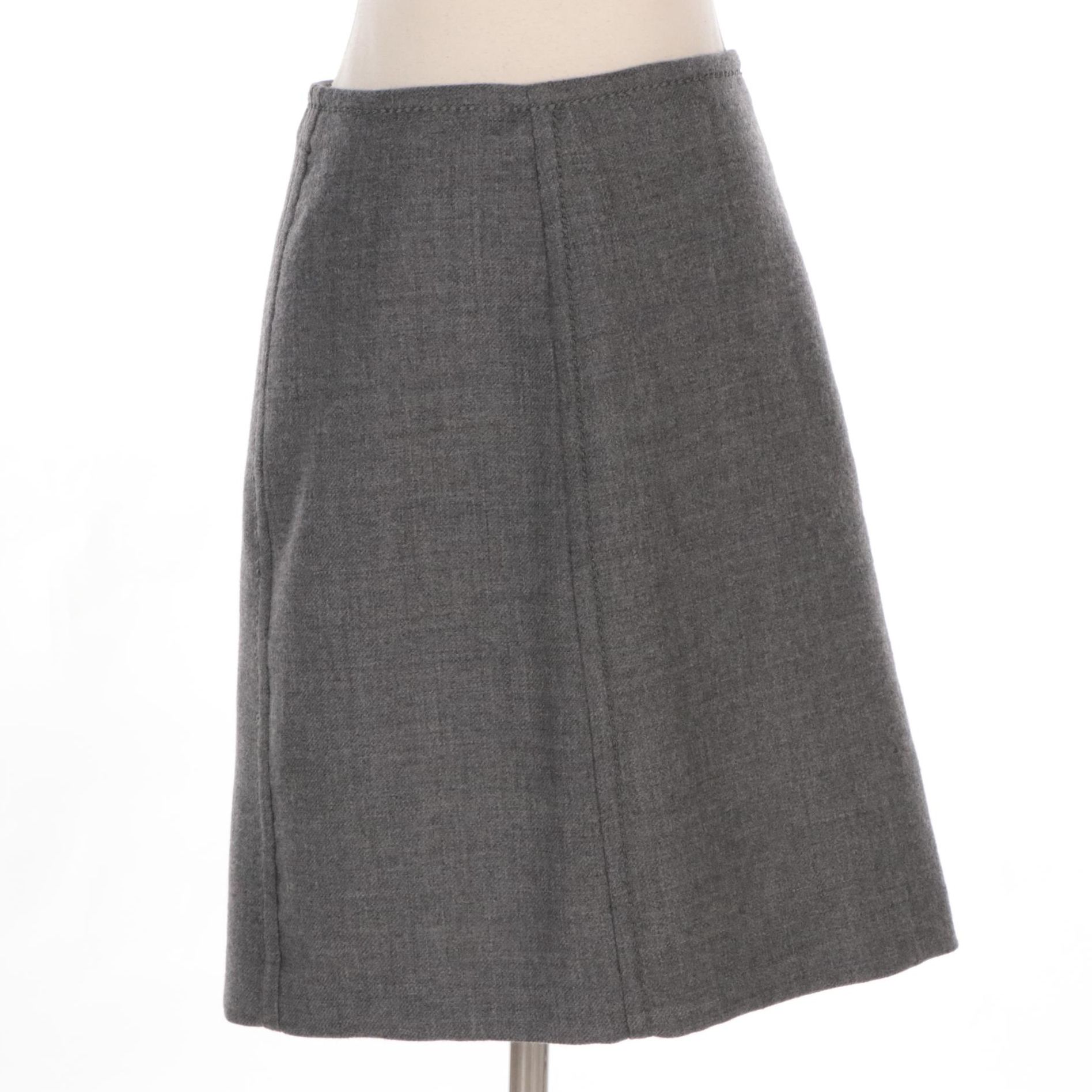 Prada Wool Blend A-Line Skirt with Tonal Embroidered Detail