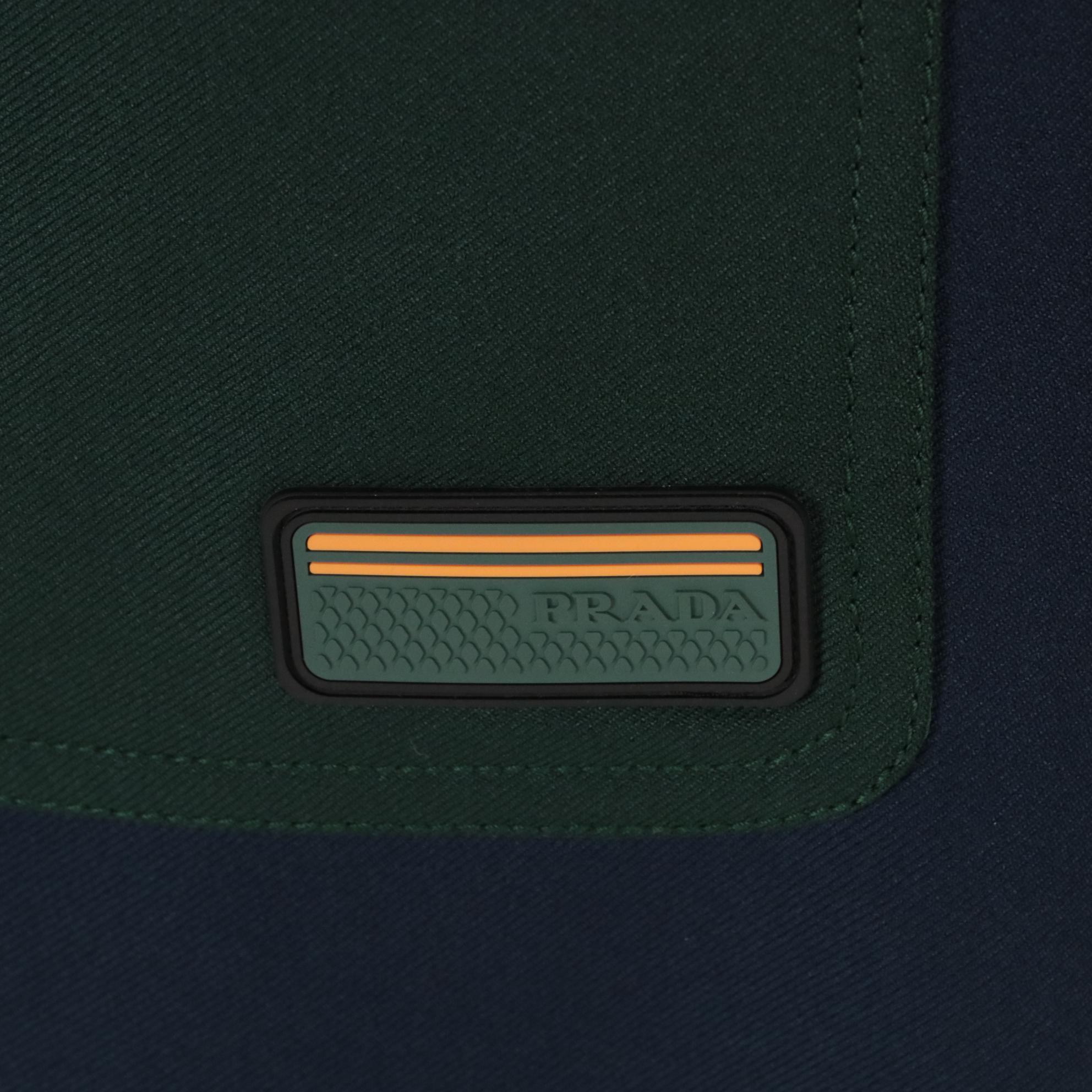 Prada Color-Block Belted Patch Pocket Dress in Black, Green and Navy Polyester