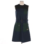 Prada Color-Block Belted Patch Pocket Dress in Black, Green and Navy Polyester