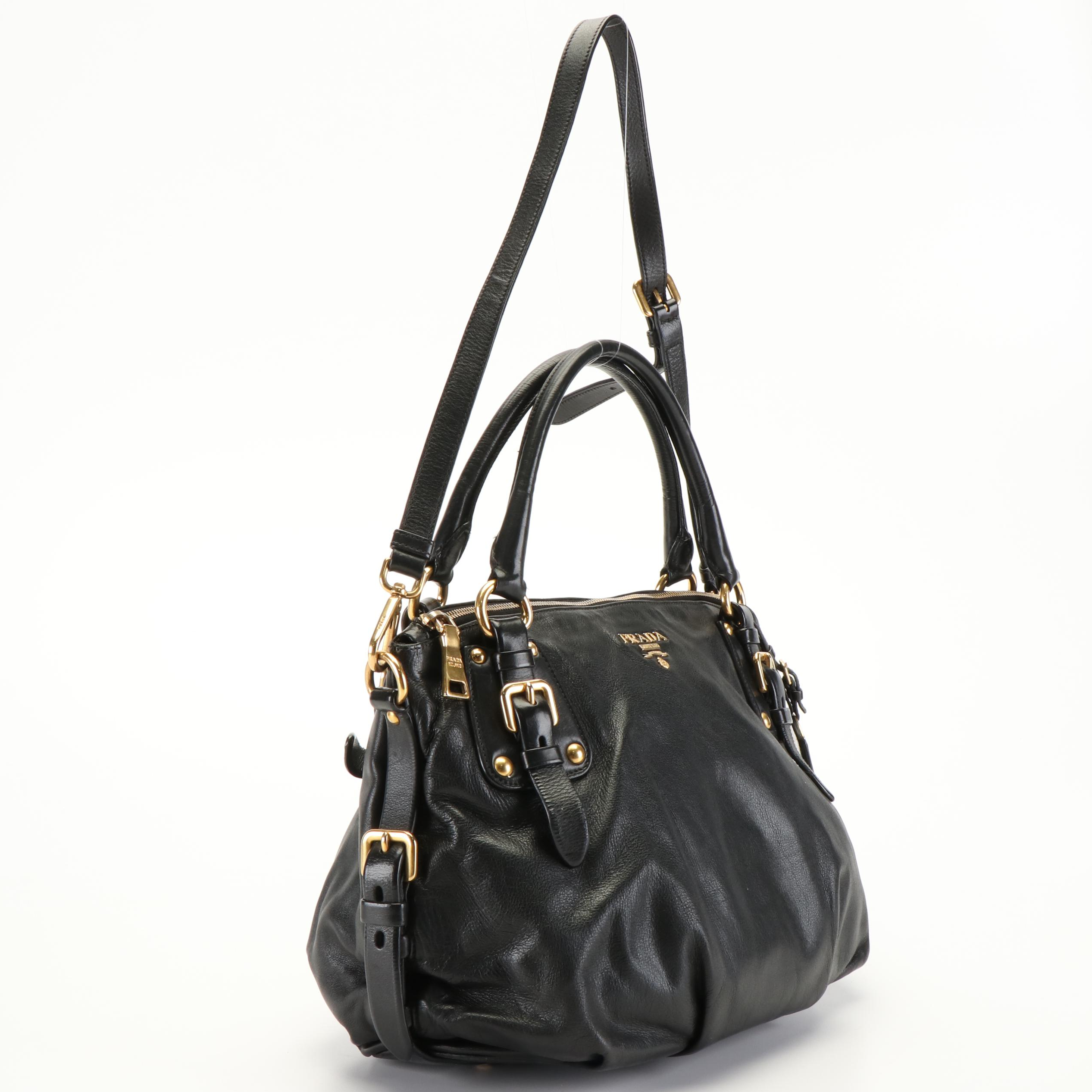 Prada 2 Way Satchel in Black Vitello Leather