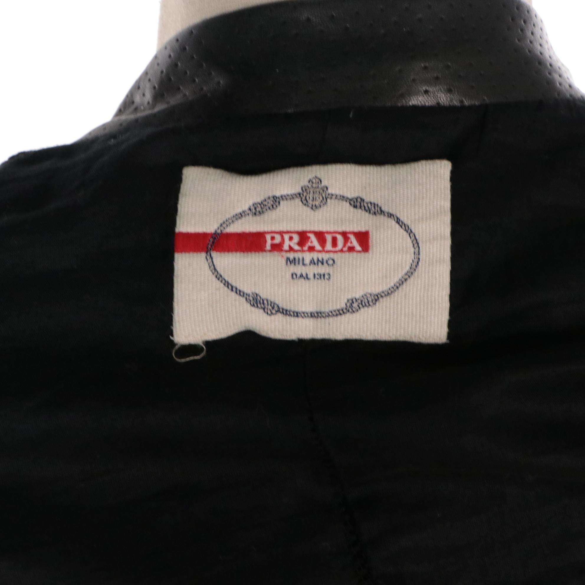 Prada Black Perforated Leather Cropped Zipper-Front Jacket