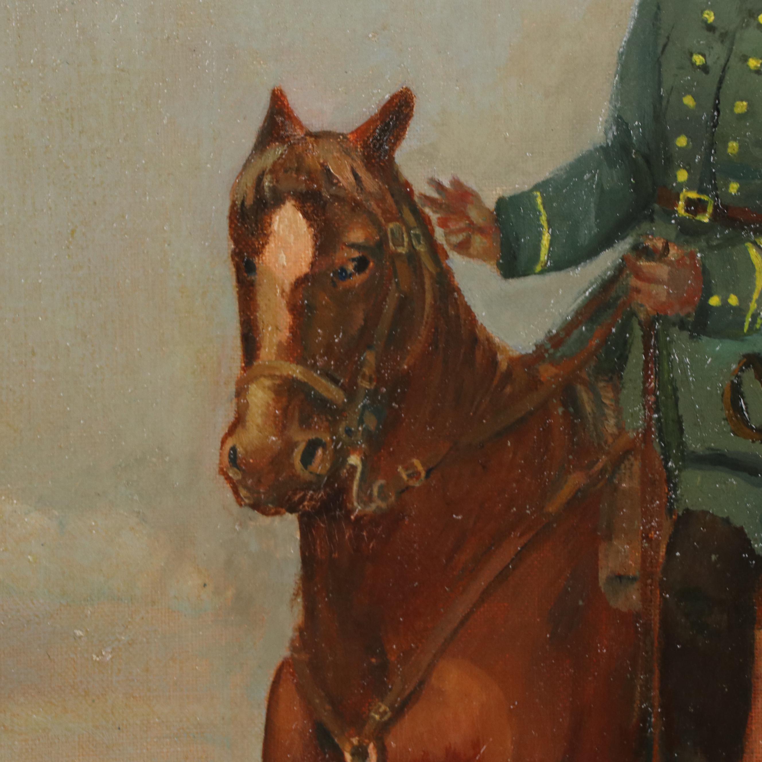 Jules Askin Portrait Oil Painting of Solider on Horse