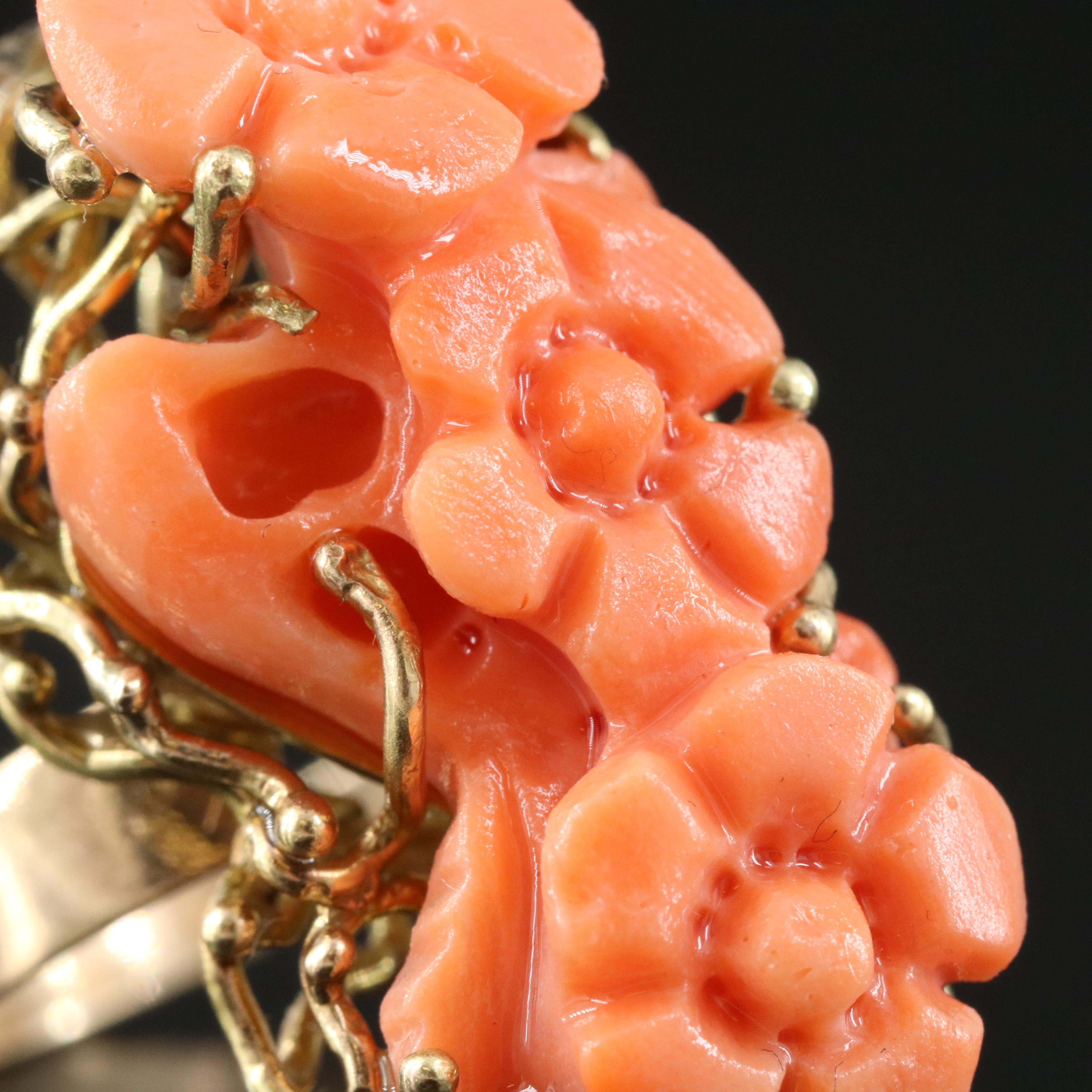 14K Carved Coral Flower Ring