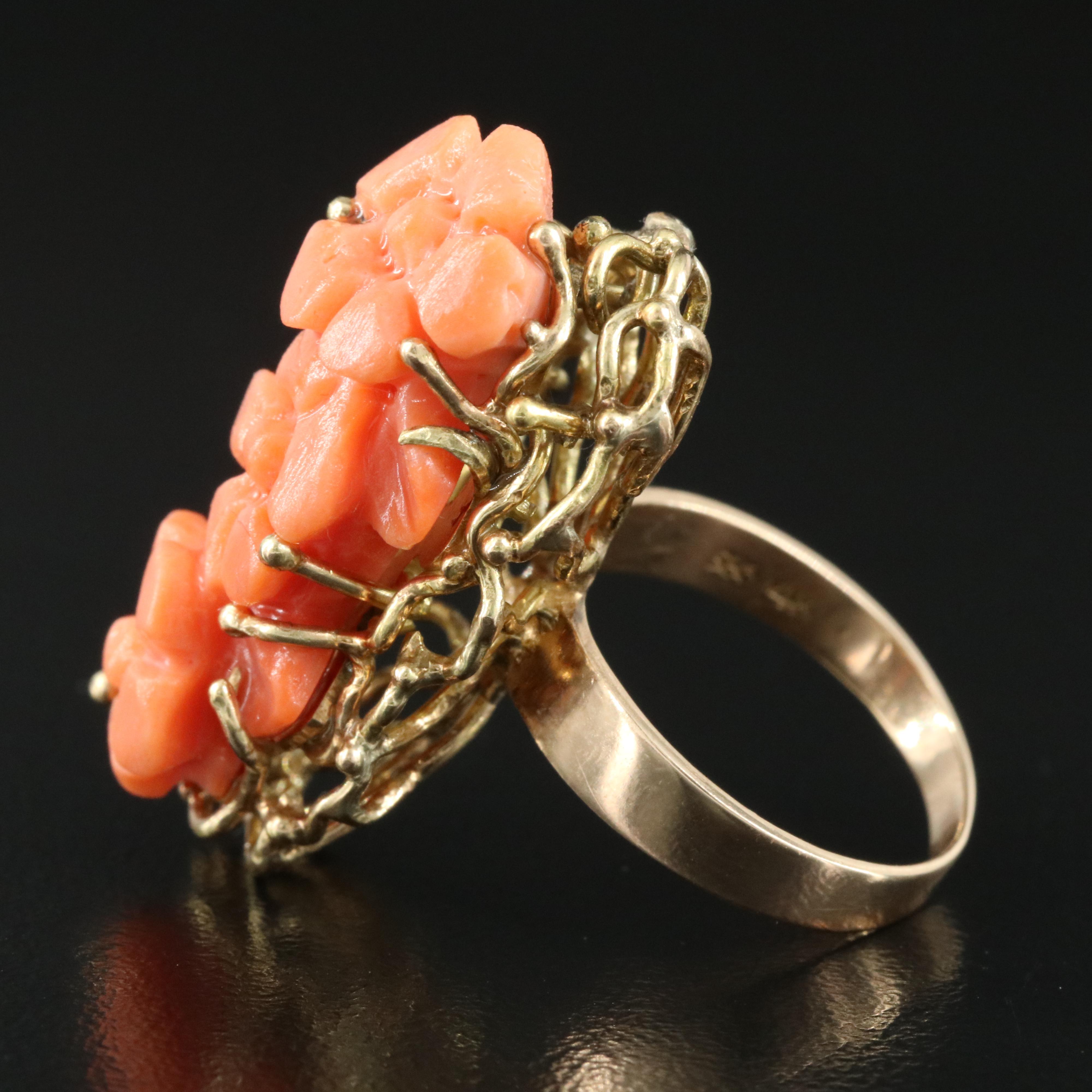 14K Carved Coral Flower Ring