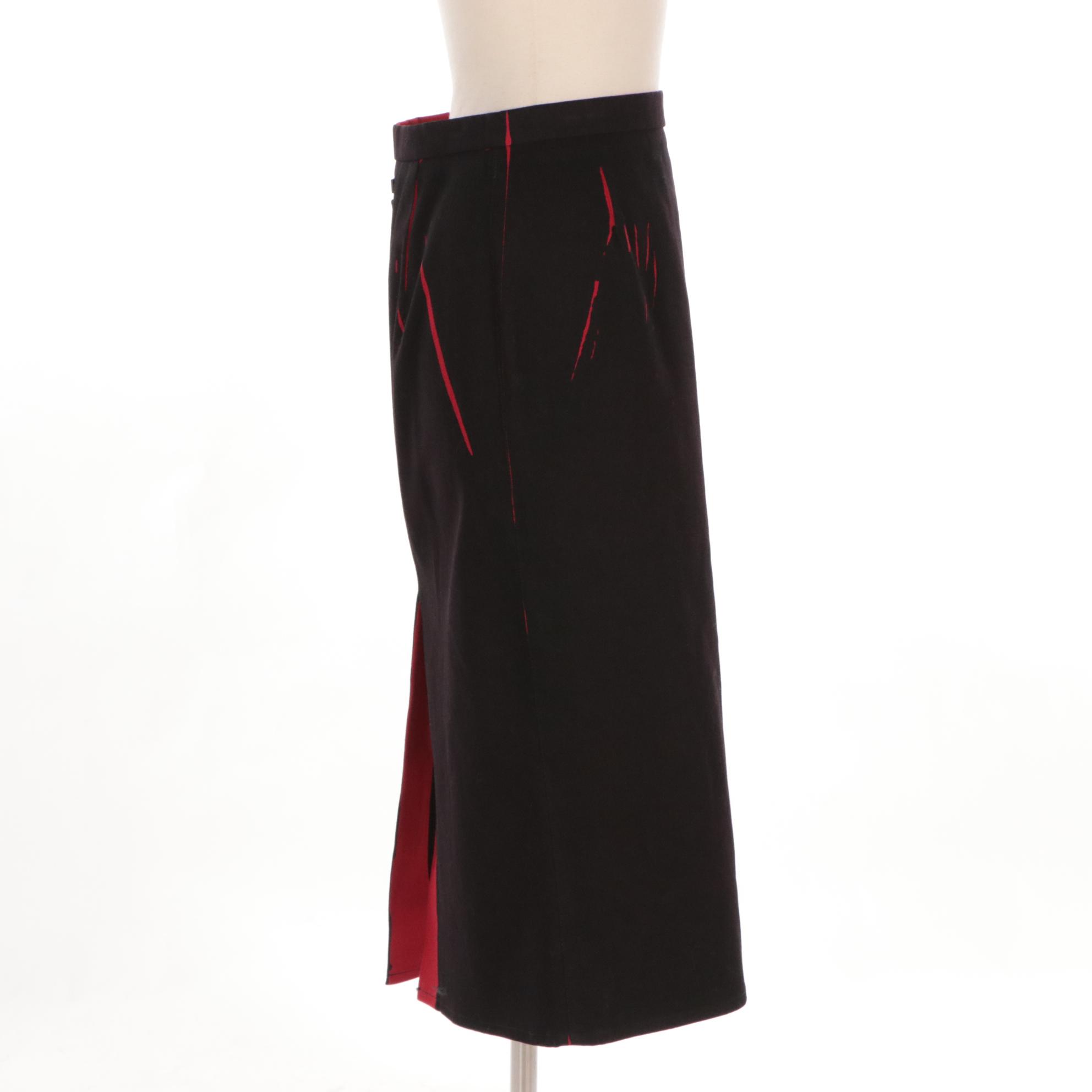Prada Black and Red Denim Midi Pencil Skirt