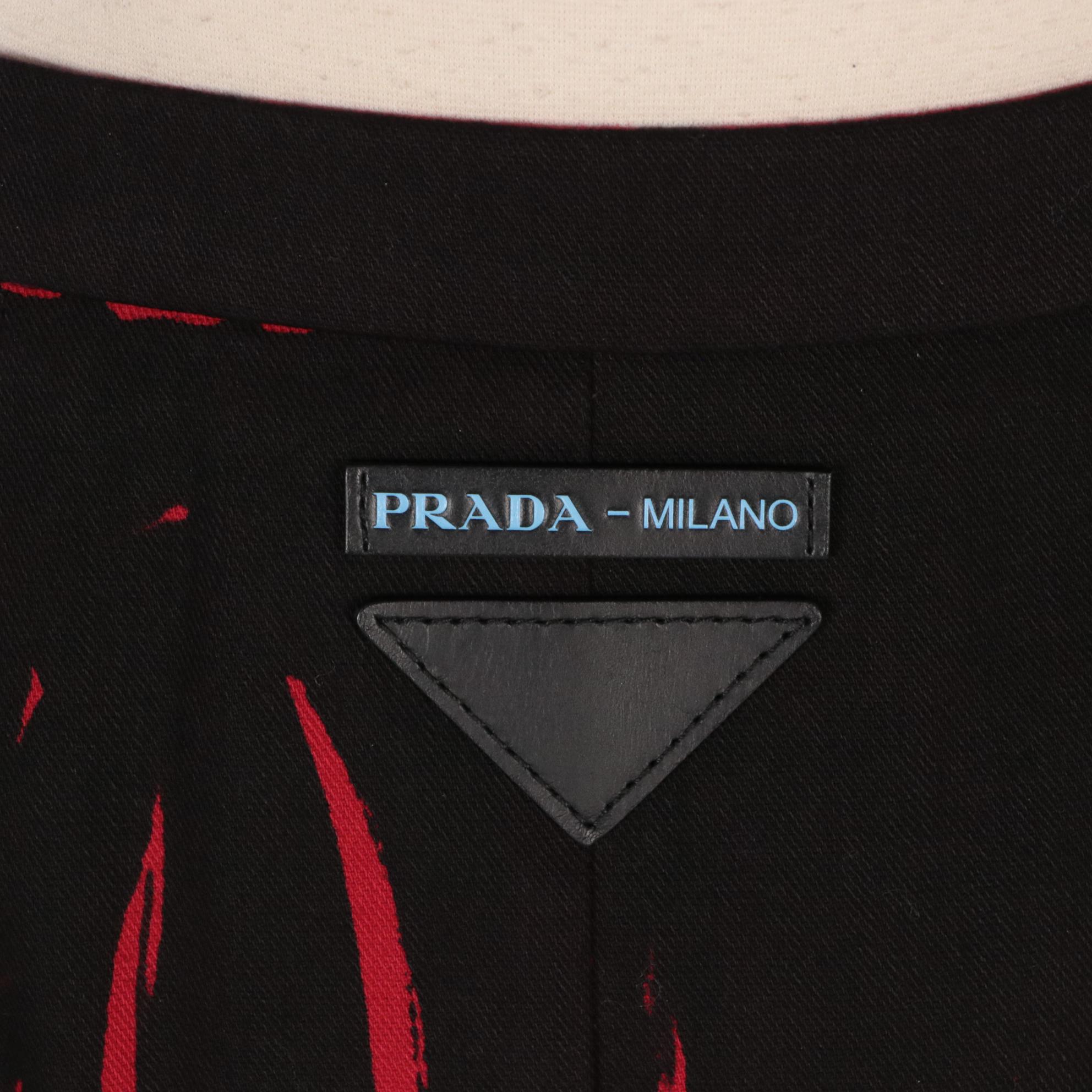 Prada Black and Red Denim Midi Pencil Skirt