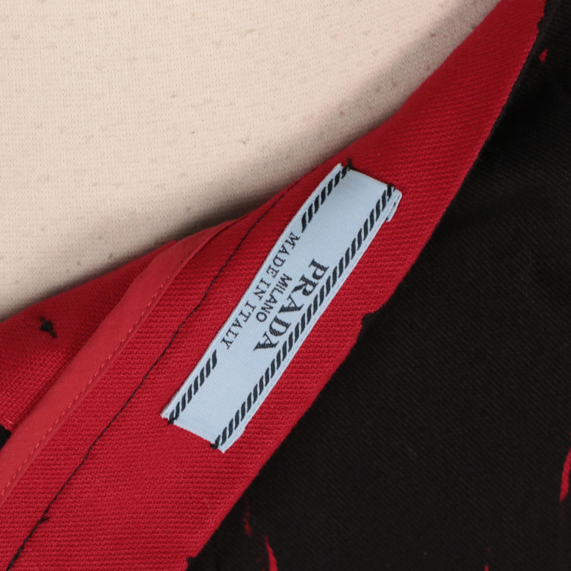 Prada Black and Red Denim Midi Pencil Skirt